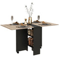 Folding Drop Leaf Dining Table with 2-Tier Shelves and Rolling Casters - Oak and Black