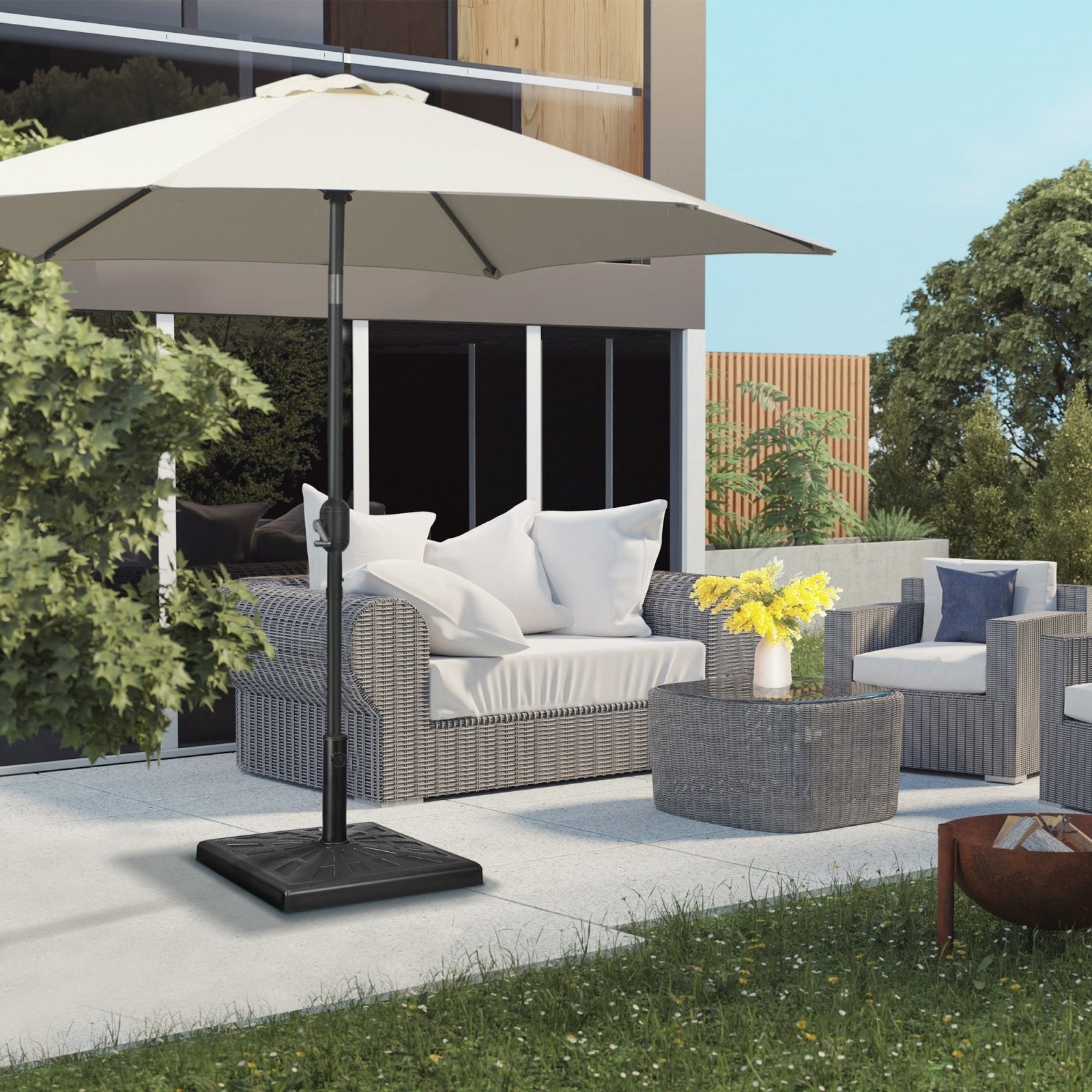 19kg Resin Garden Parasol Base Holder, Square Outdoor Market Umbrella Stand Weight for Poles of ?32mm, ?38mm, and ?48mm, Black - Bedzy UK modern and affordable home furniture England