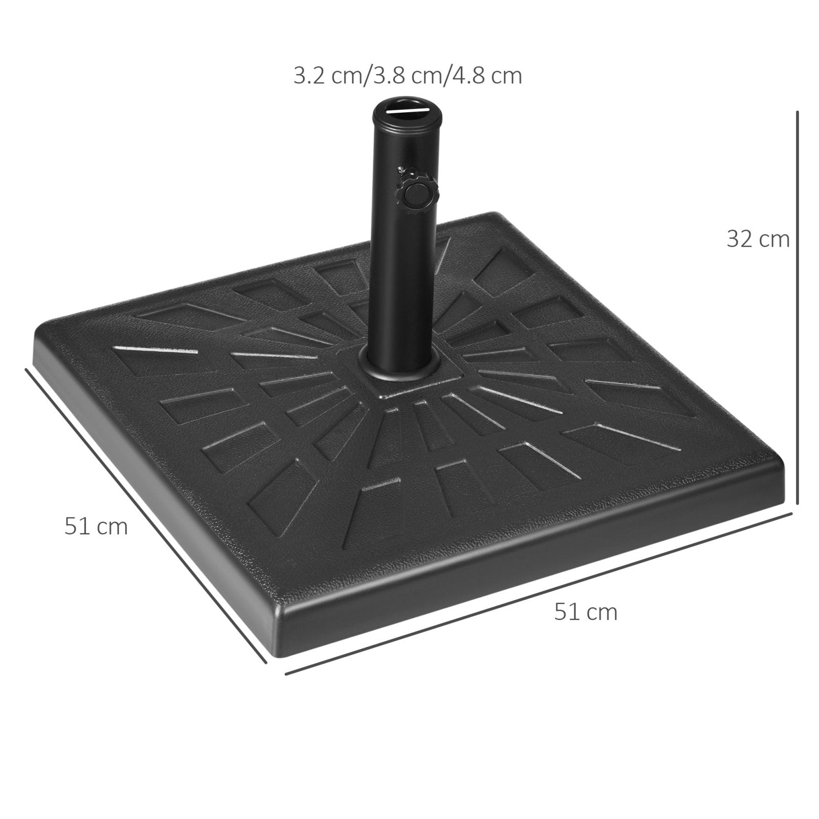 19kg Resin Garden Parasol Base Holder, Square Outdoor Market Umbrella Stand Weight for Poles of ?32mm, ?38mm, and ?48mm, Black - Bedzy UK modern and affordable home furniture England