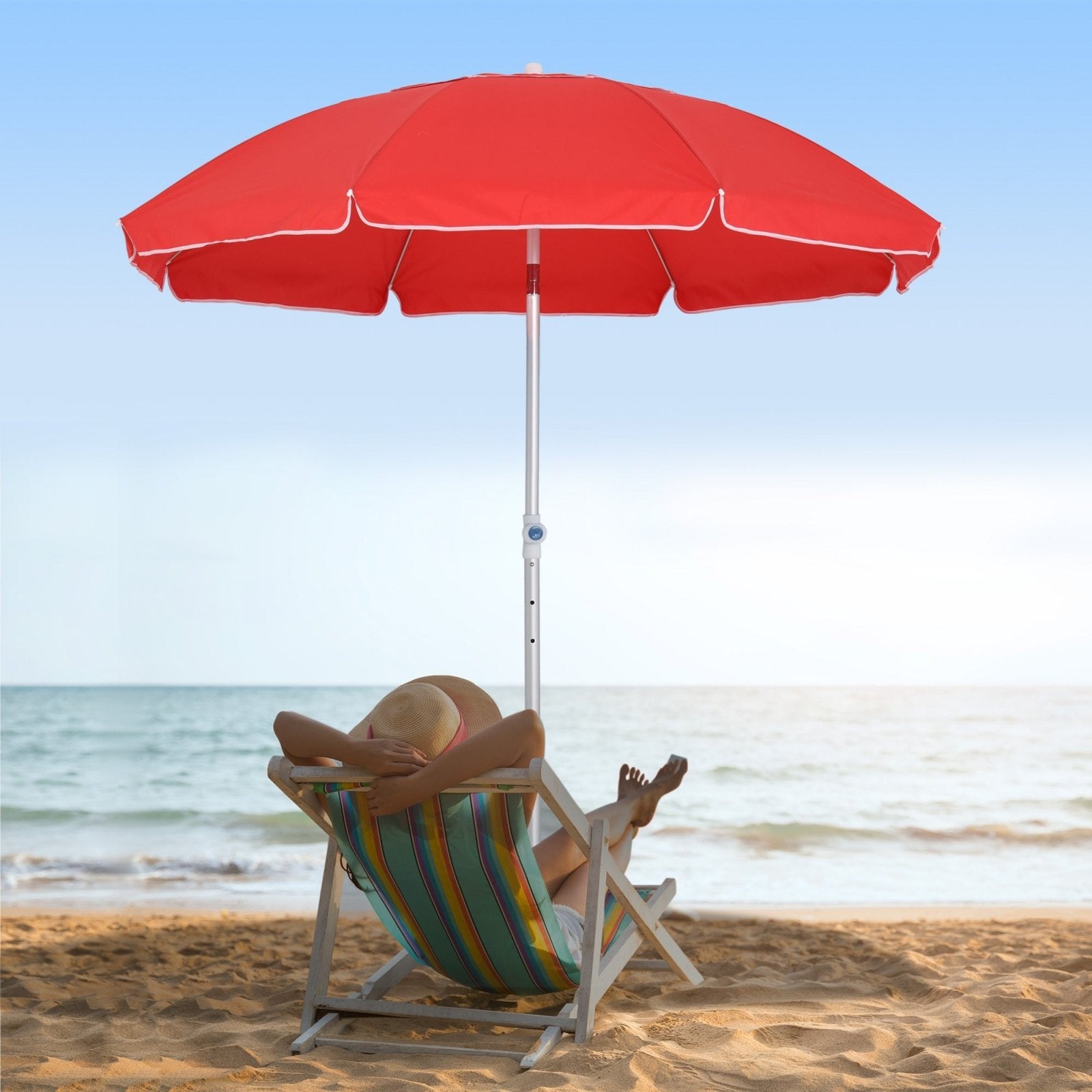 1.9m Arced Beach Umbrella 3 - Angle Canopy Parasol w/ Aluminium Frame Pointed Spike Carry Bag Outdoor Sun Safe Shelter Patio Red - Bedzy UK modern and affordable home furniture England