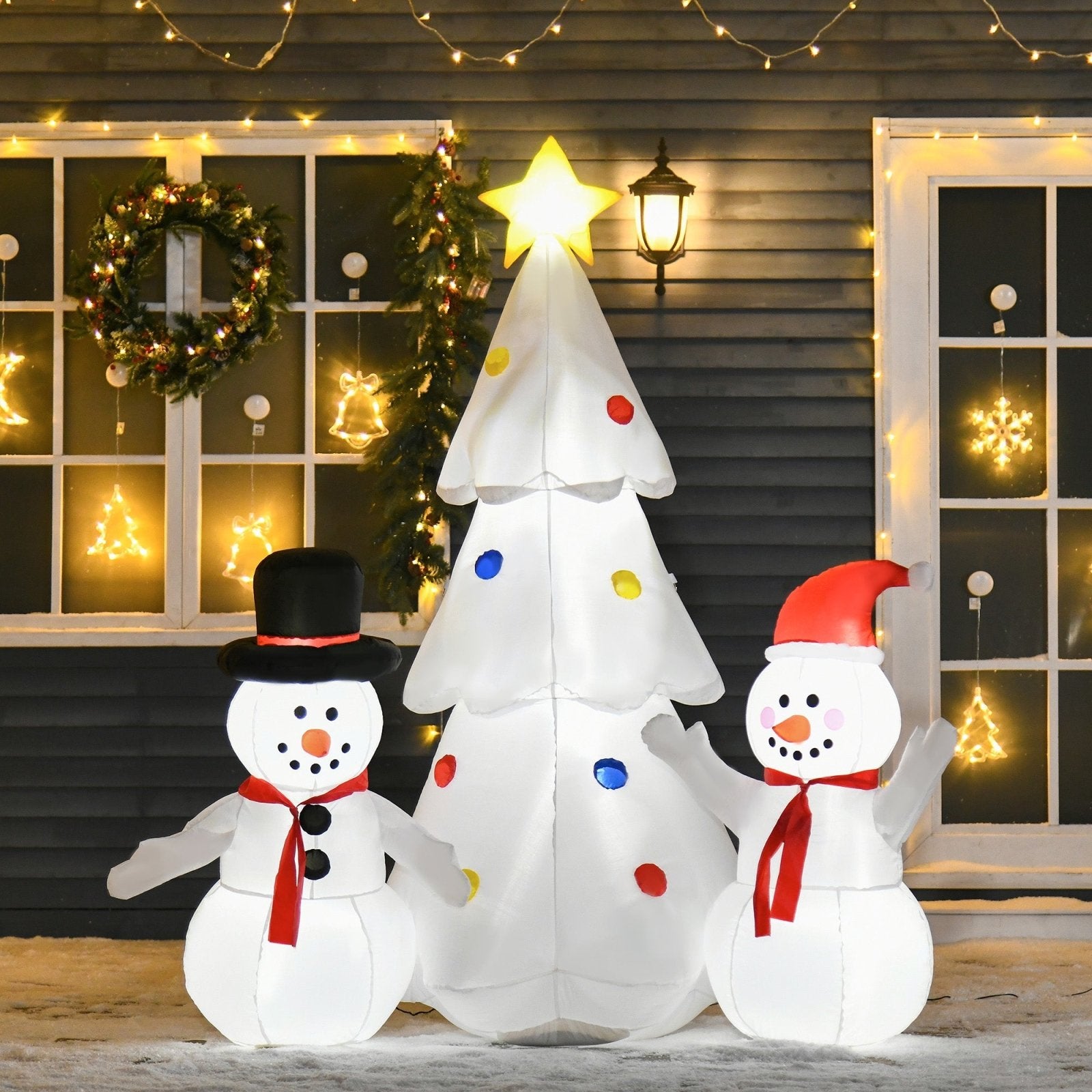 1.9M Christmas Inflatable Tree with Star and Snowmen, LED Lighted for Home Indoor Outdoor Garden Lawn Decoration Party Prop - Bedzy UK modern and affordable home furniture England