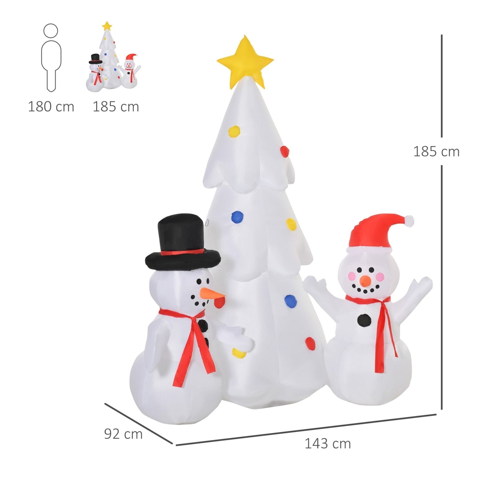 1.9M Christmas Inflatable Tree with Star and Snowmen, LED Lighted for Home Indoor Outdoor Garden Lawn Decoration Party Prop - Bedzy UK modern and affordable home furniture England