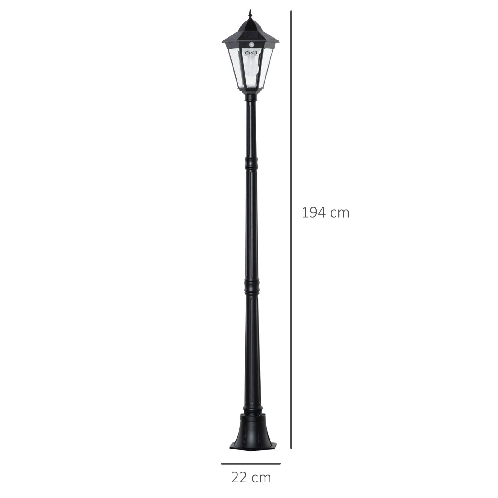 1.9M Garden Lamp Post Light, IP44 Outdoor LED Solar Powered Lantern Lamp with Aluminium Frame for Patio, Pathway and Walkway, Black - Bedzy UK modern and affordable home furniture England