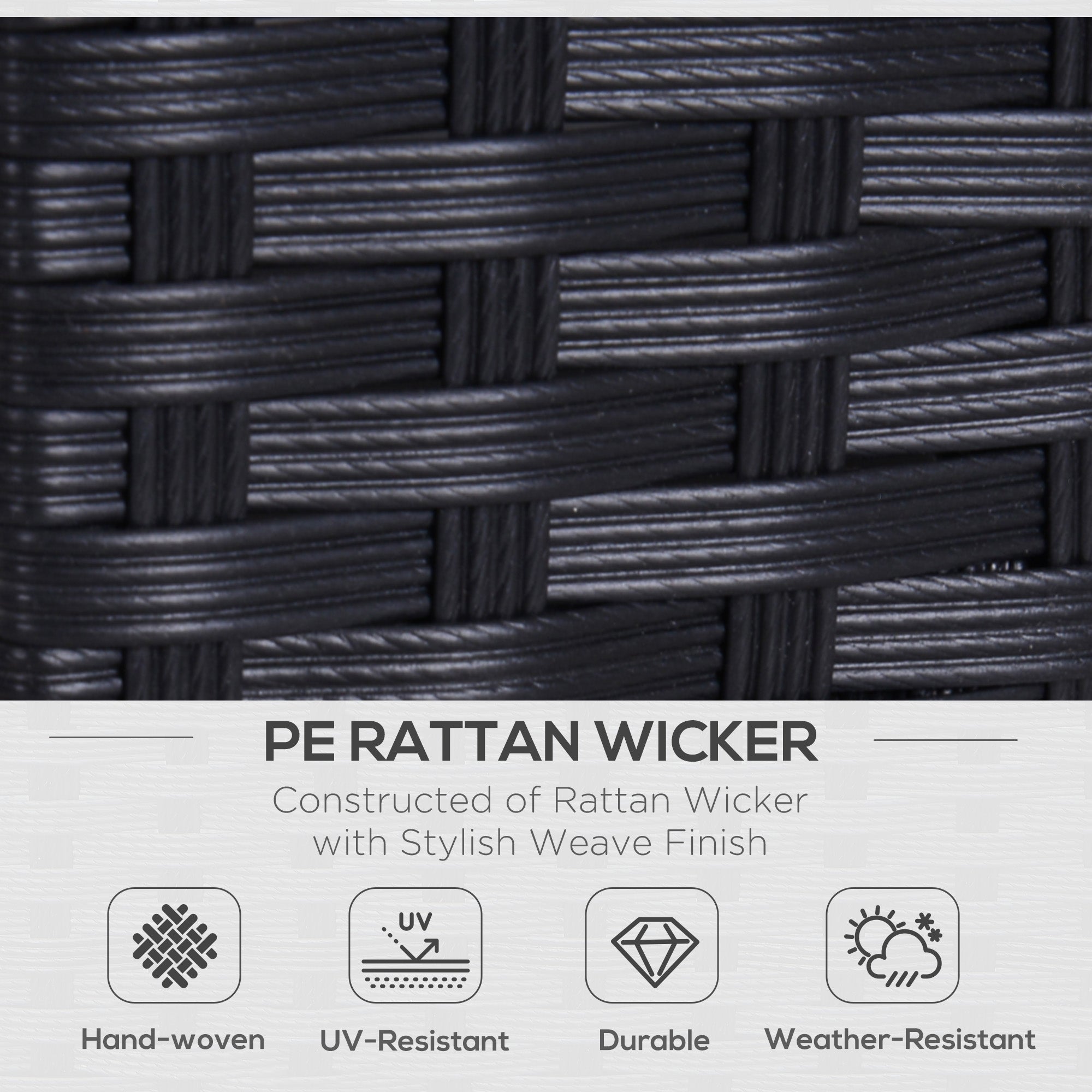 2 Seater Rattan Garden Loveseat with Cushions - Black