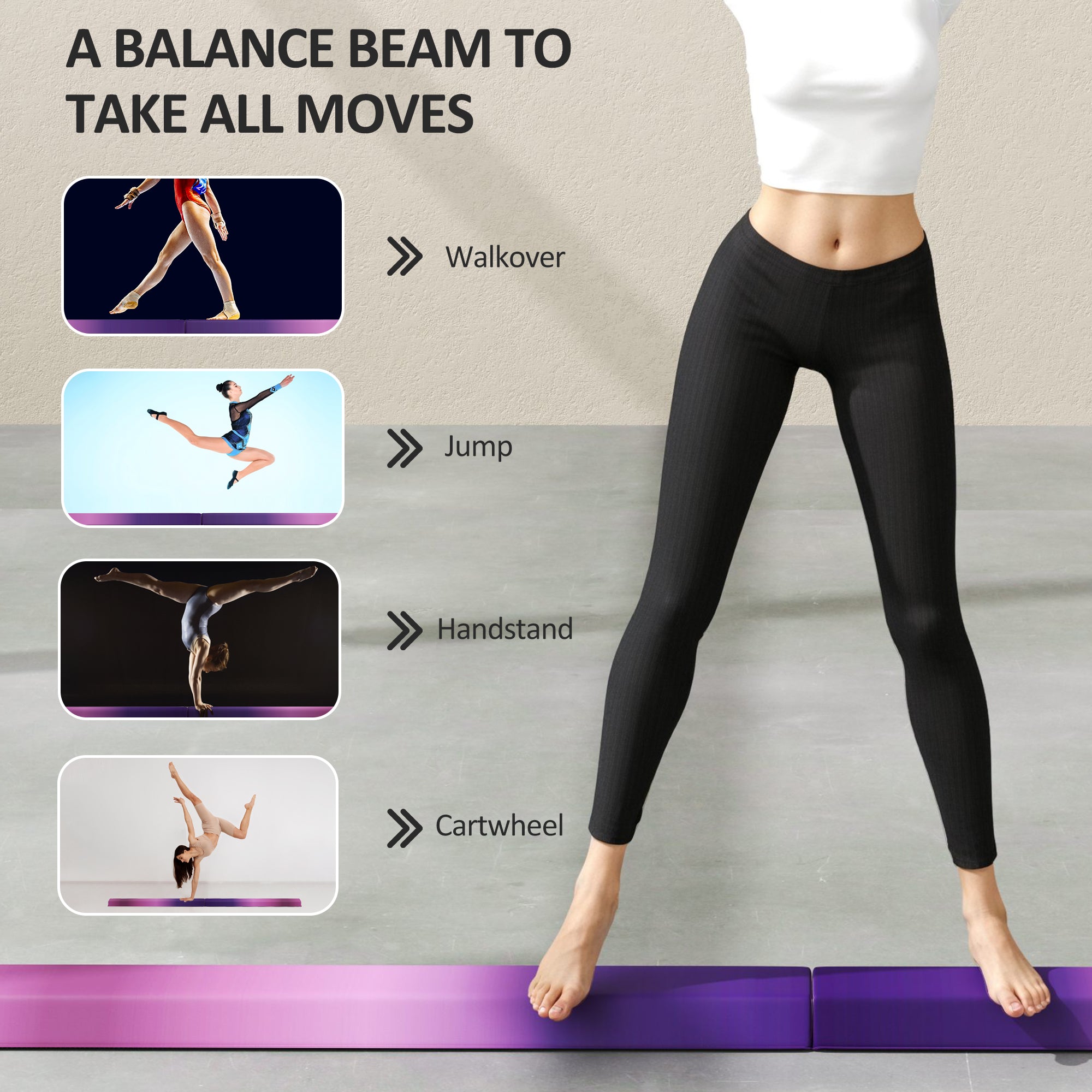 7.7ft Folding Gymnastics Balance Beam for Kids with Anti-Slip Base - Purple