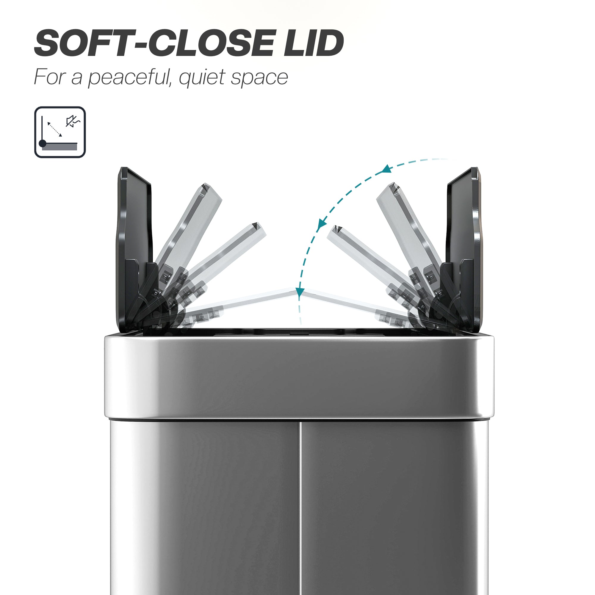 55L Sensor Bin, Large Automatic Touchless Rubbish Bin with Soft-Close Lid, Silver Tone