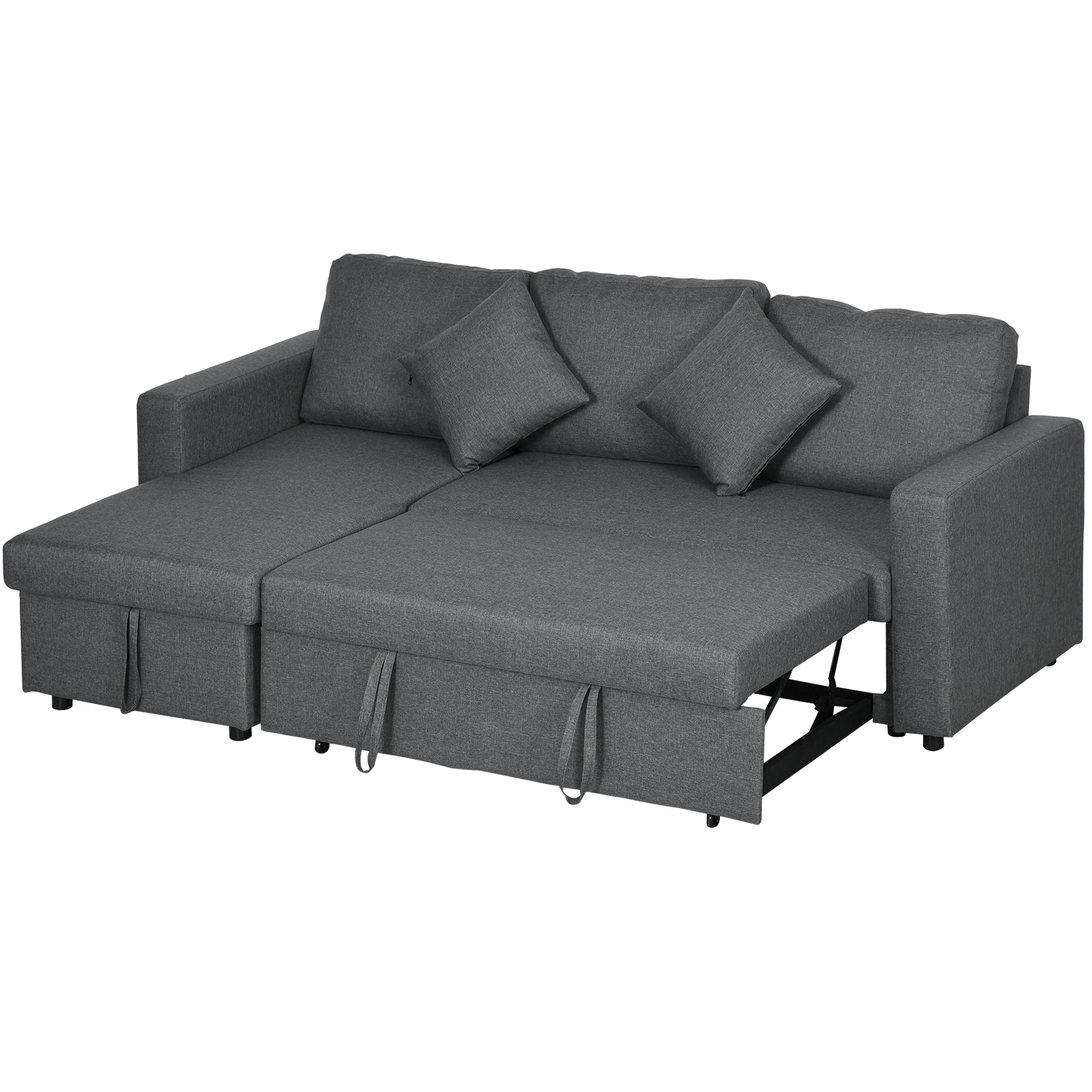 Corner Sofa Bed with Storage, 3 Seater Pull Out Sofa Bed, Convertible L Shape Sofa Couch with Reversible Chaise Lounge for Living Room, Dark Grey