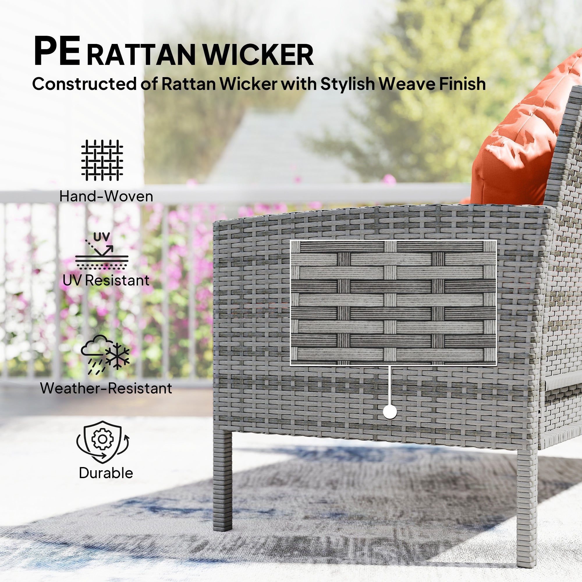 6-Seater Rattan Dining Set Sofa Table Footstool Outdoor w/ Cushion Garden Furniture, Orange