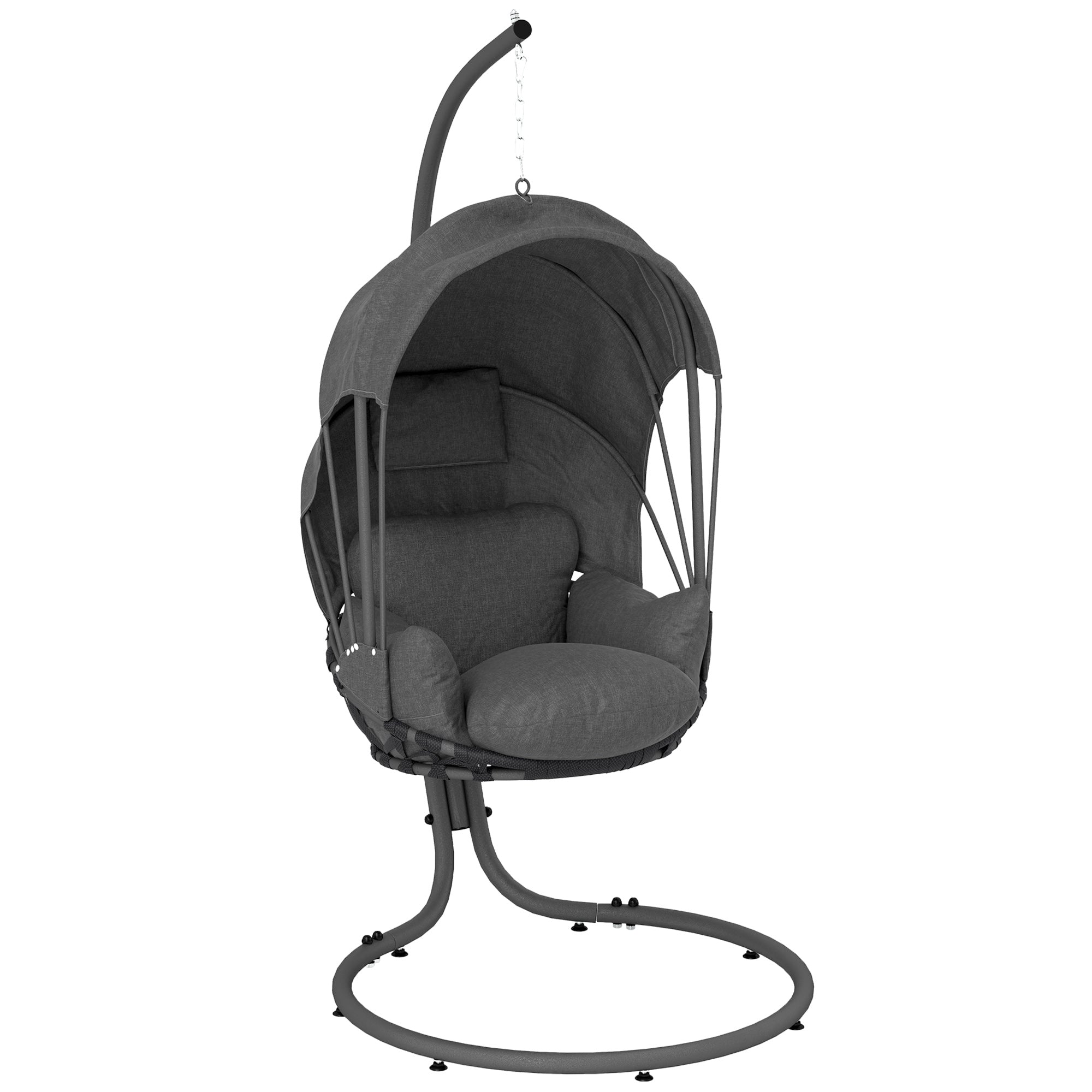 Hanging Egg Chair Swing with Stand and Cushion Grey
