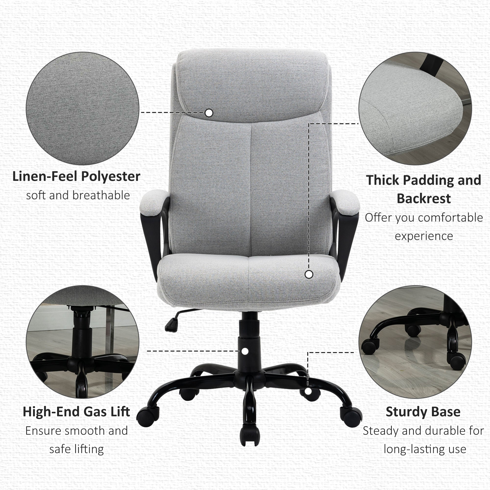 High Back Home Office Chair Swivel Computer Chair Adjustable Height, Light Grey