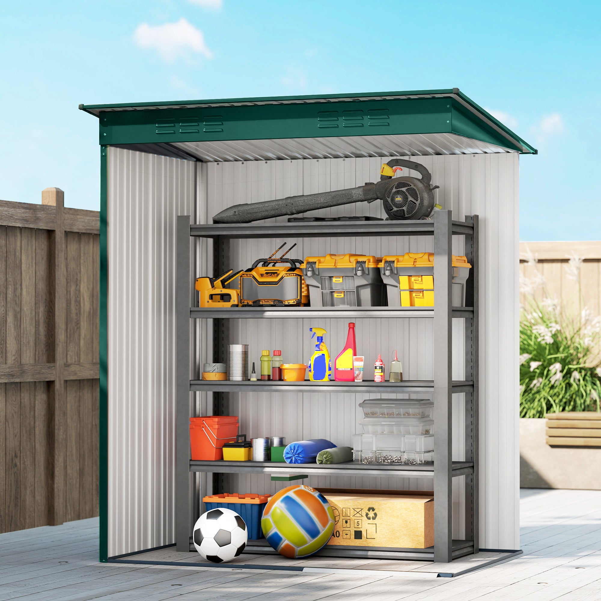 5 x 3.5ft Metal Garden Storage Shed with Effortless Assembly and 2 Pairs of Gloves, Waterproof Outdoor Shed, Green