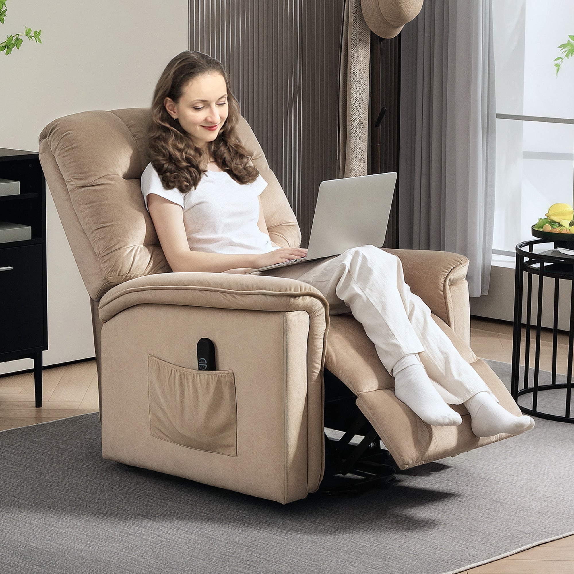 Electric Lift Recliner Chair with Remote Control and USB Port - Champagne Velvet-Feel