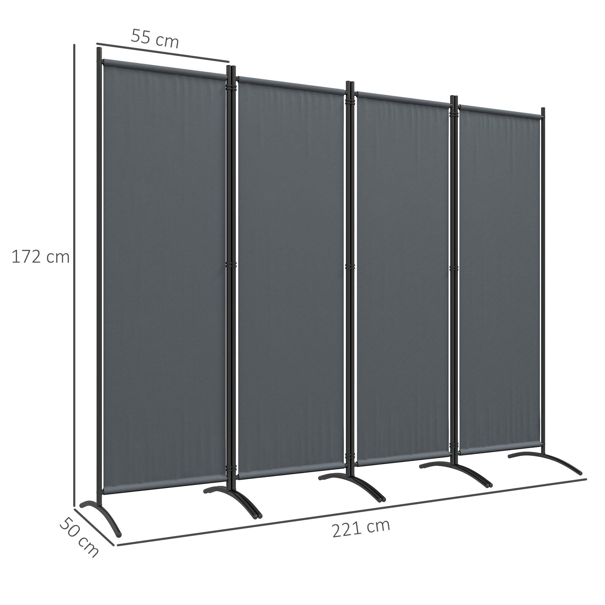 4 Panel Folding Garden Divider Privacy Screen with Wide Feet - Dark Grey