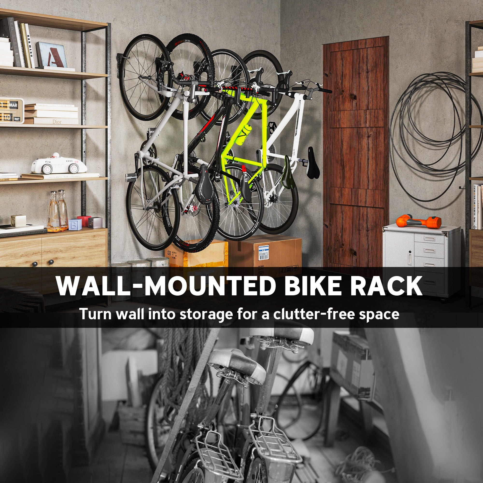 4 Pack Bike Rack, Wall Mounted Bicycle Hanger Hook, Foldable Garage Bike Wall Rack, Bicycle Storage Holder for Indoor Outdoor Use