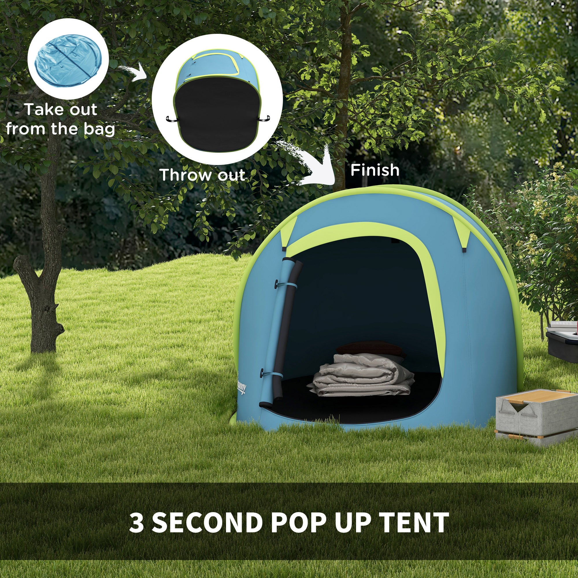 Two-Man Pop-Up Dome Tent, with Accessories - Blue