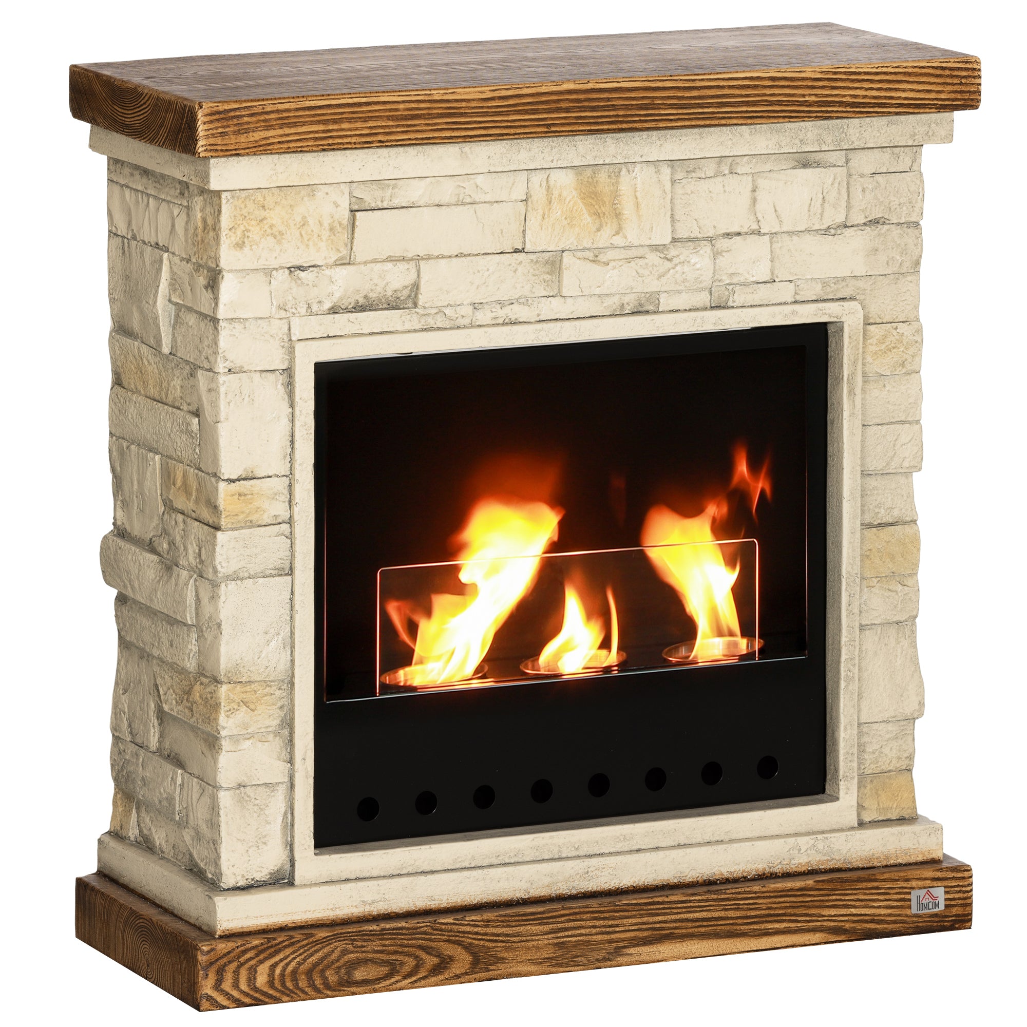 Bioethanol Fire Heater, with Brickwork-Effect Mantelpiece - Brown