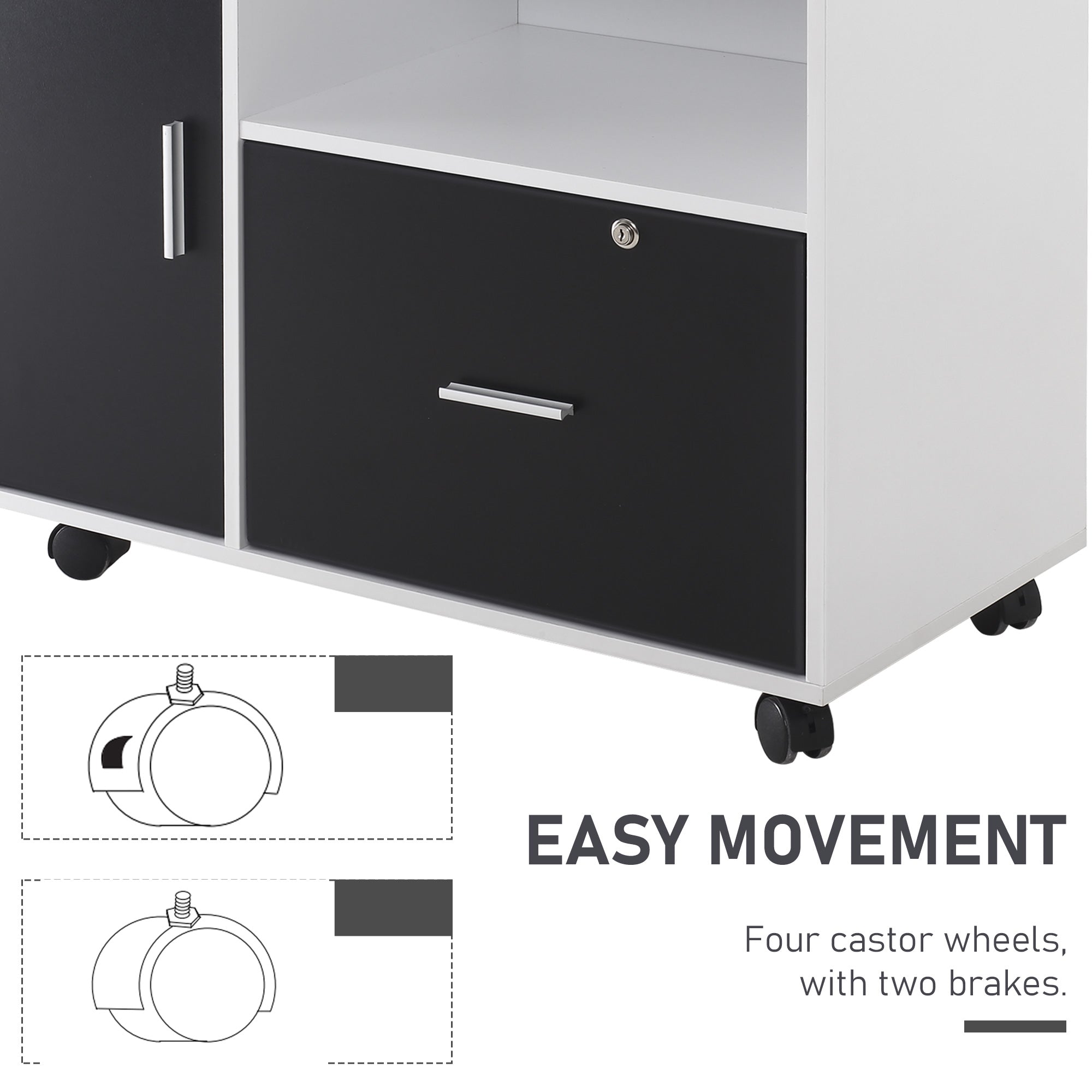 Multi-Compartment Office Storage Cabinet, with File Hangers - Black/White