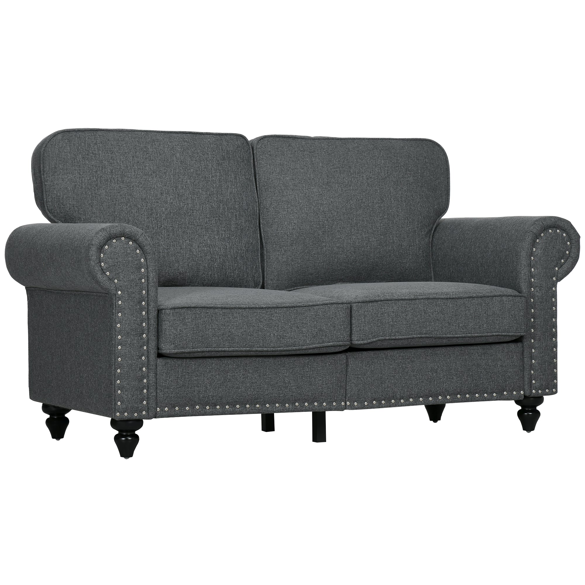 Two-Seater Mid-Century Sofa, with Pocket Springs - Charcoal Grey