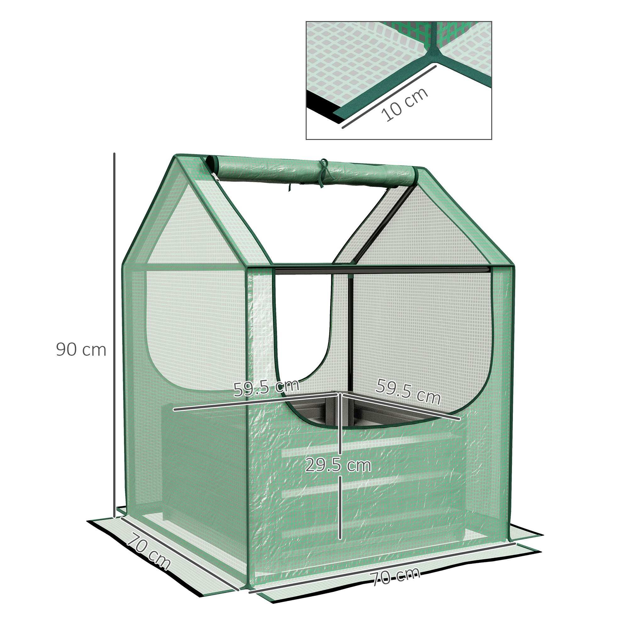 61 x 61cm Garden Planter Bed, with Cover - Green and Silver