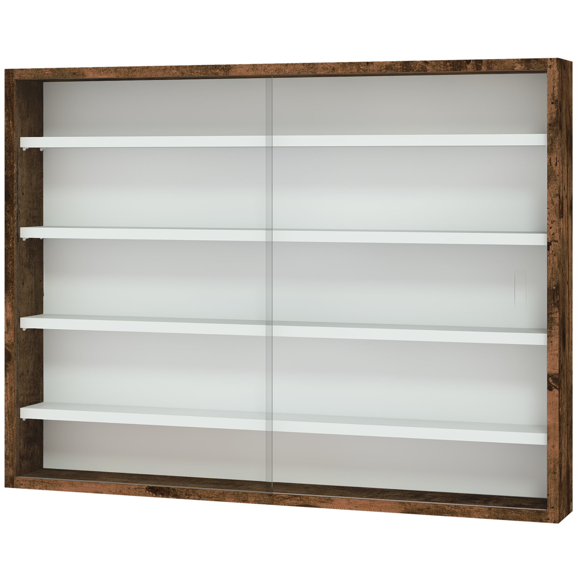 5-Tier Wall Display Shelf Cabinet with 4 Adjustable Shelves and Glass Doors 60x80cm - Rustic Brown