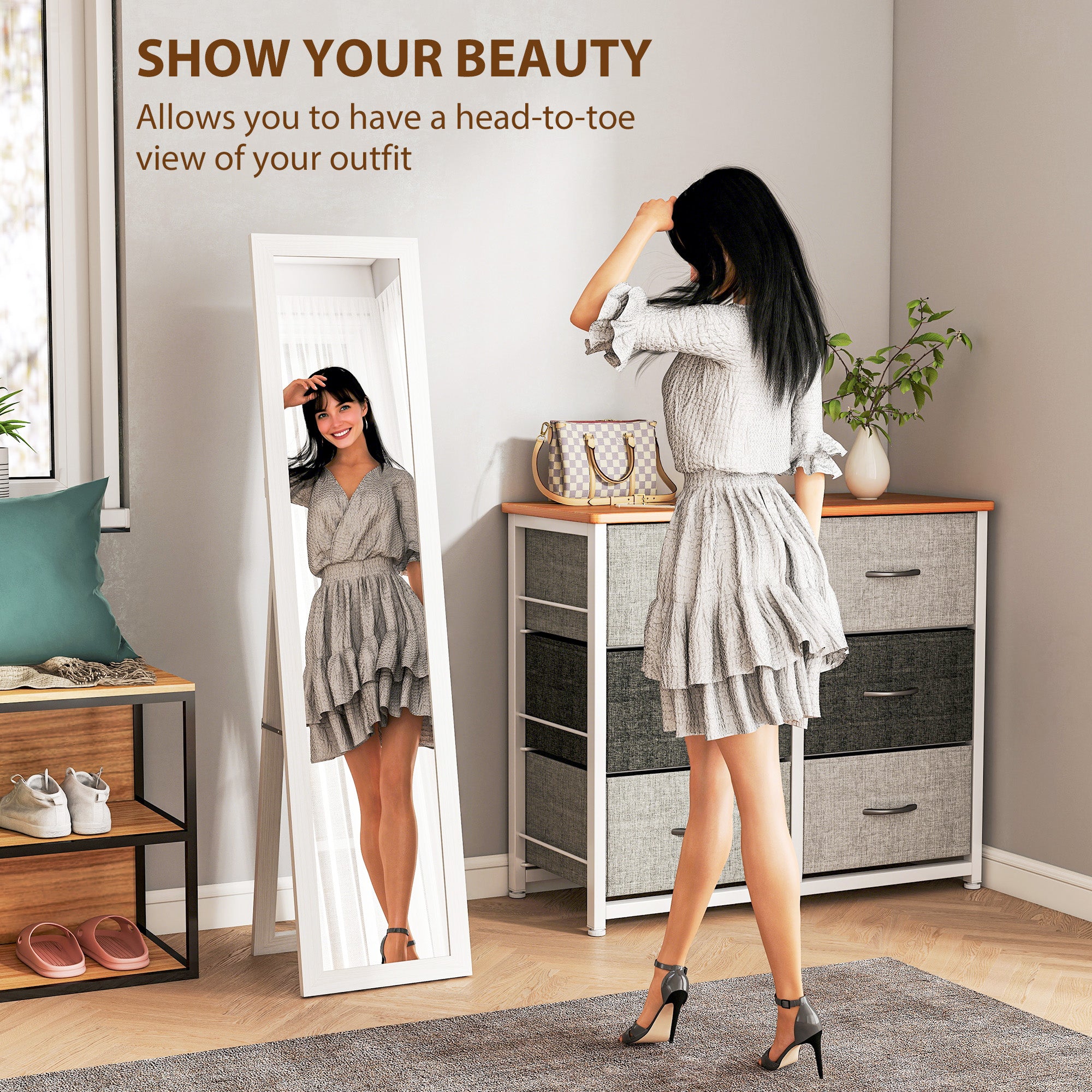 37 x 157 cm Full Length Mirror - White