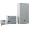 Bedroom Furniture Set with Wardrobe, 3 Drawer Chest & Nightstand - Grey and White