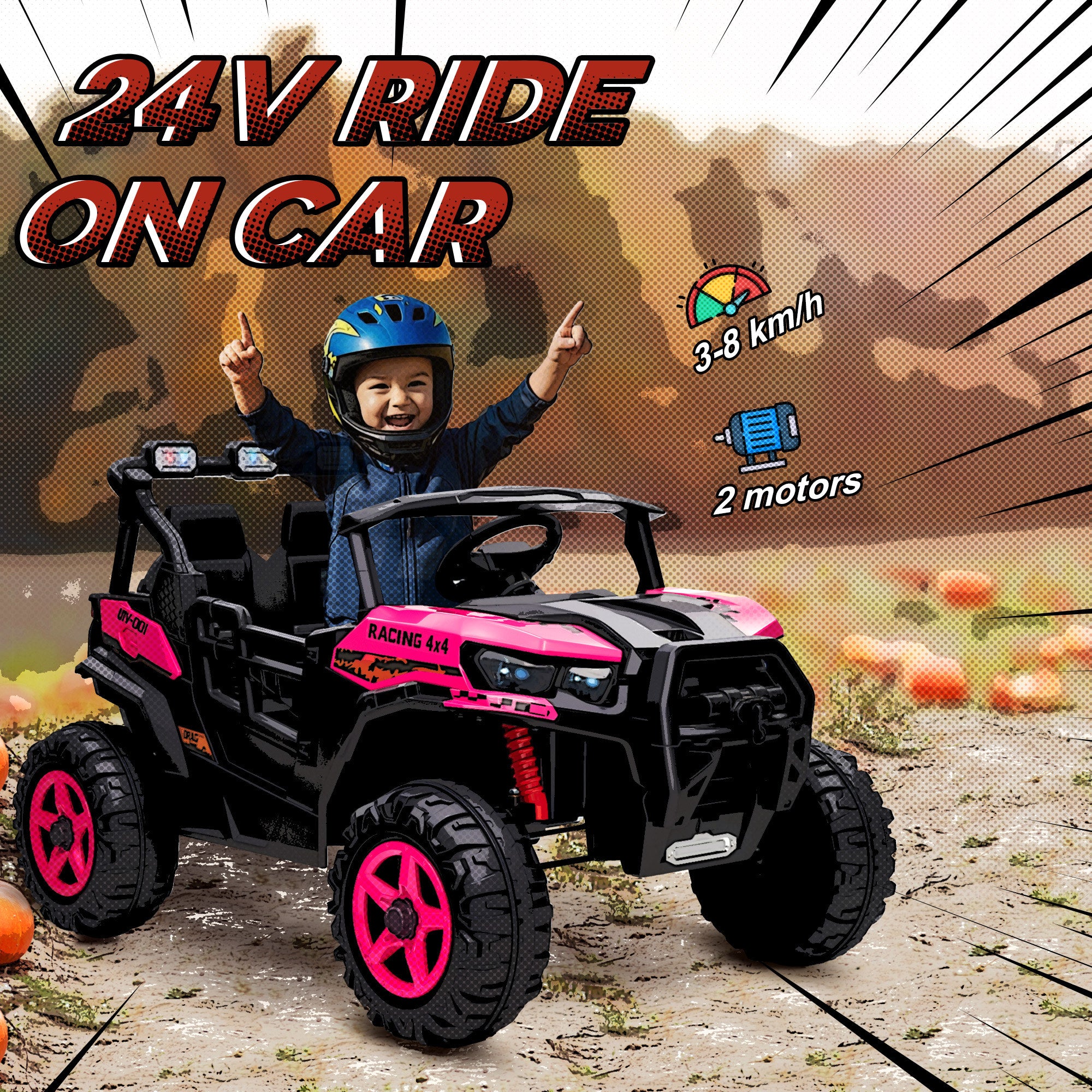 24V Electric Ride on Car, 2-Seater Electric Car for Kids with Remote, Bluetooth, Soft Start, Suspension Spring, Pink
