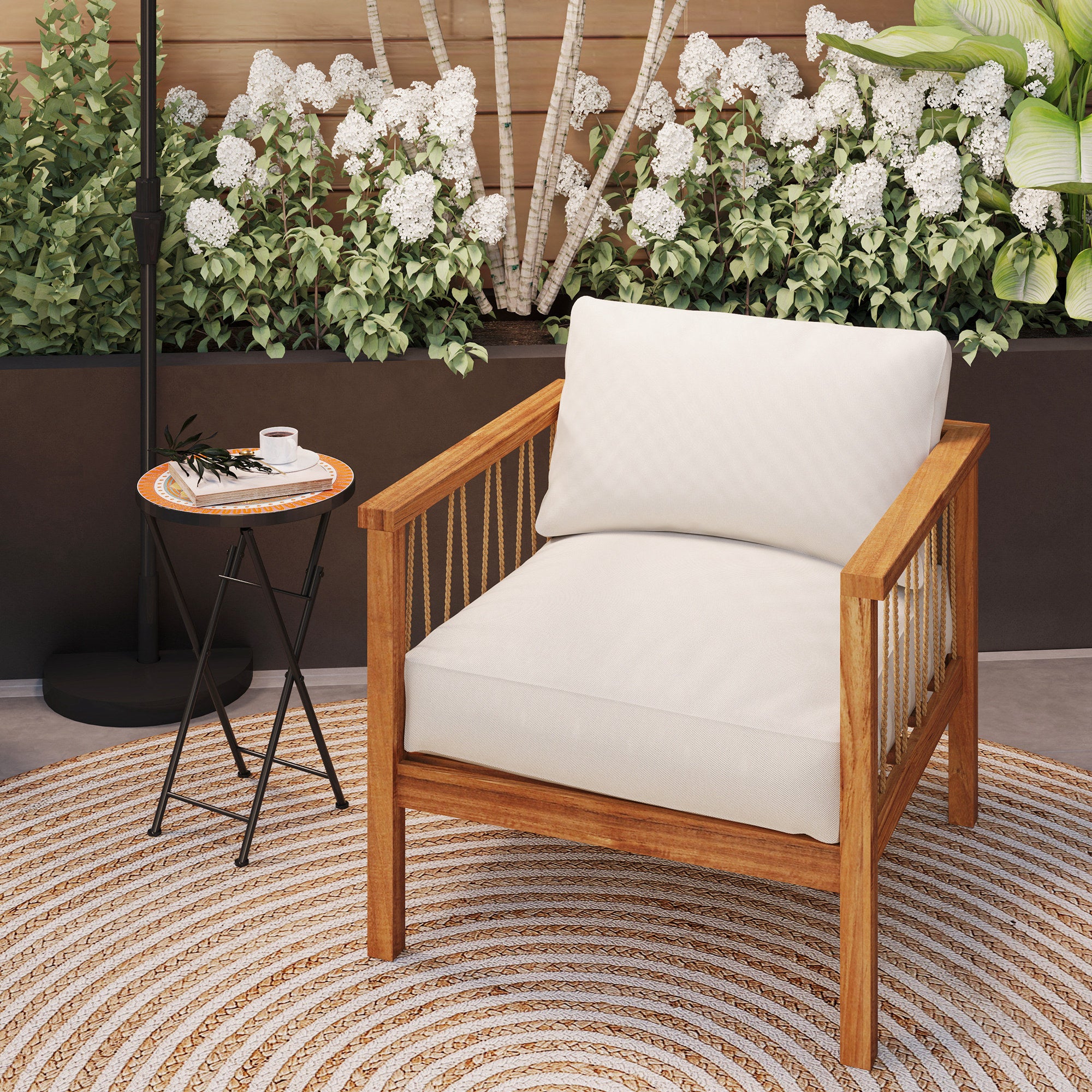 Mosaic Outdoor Garden Table, 35.5cm Round Folding Coffee Table with Metal Frame for Balcony Terrace, Orange