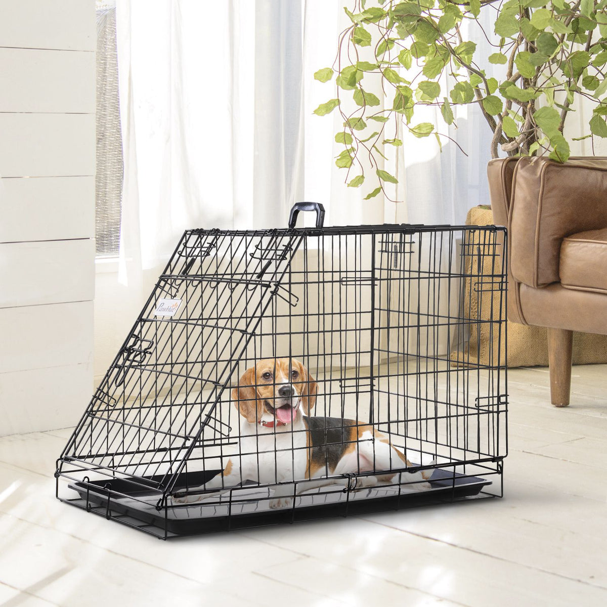 Pawhut Trapeze Collapsible Dog Pet Travel Box Cage Removable Tray 93 x 58 x 65cm