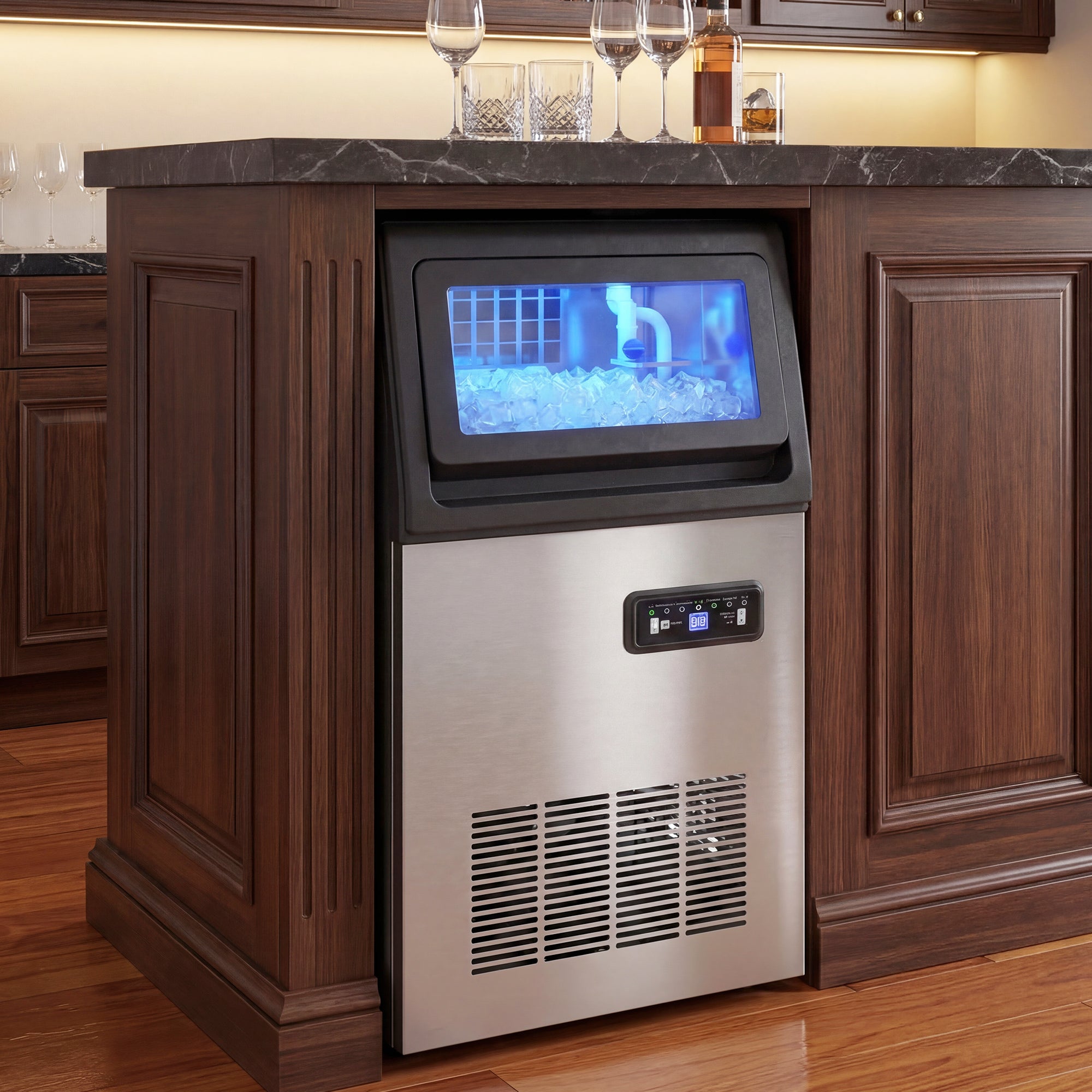 Commercial Ice Maker Machine, 36kg/24H Stainless Steel Under Counter or Freestanding Ice Machine, Silver