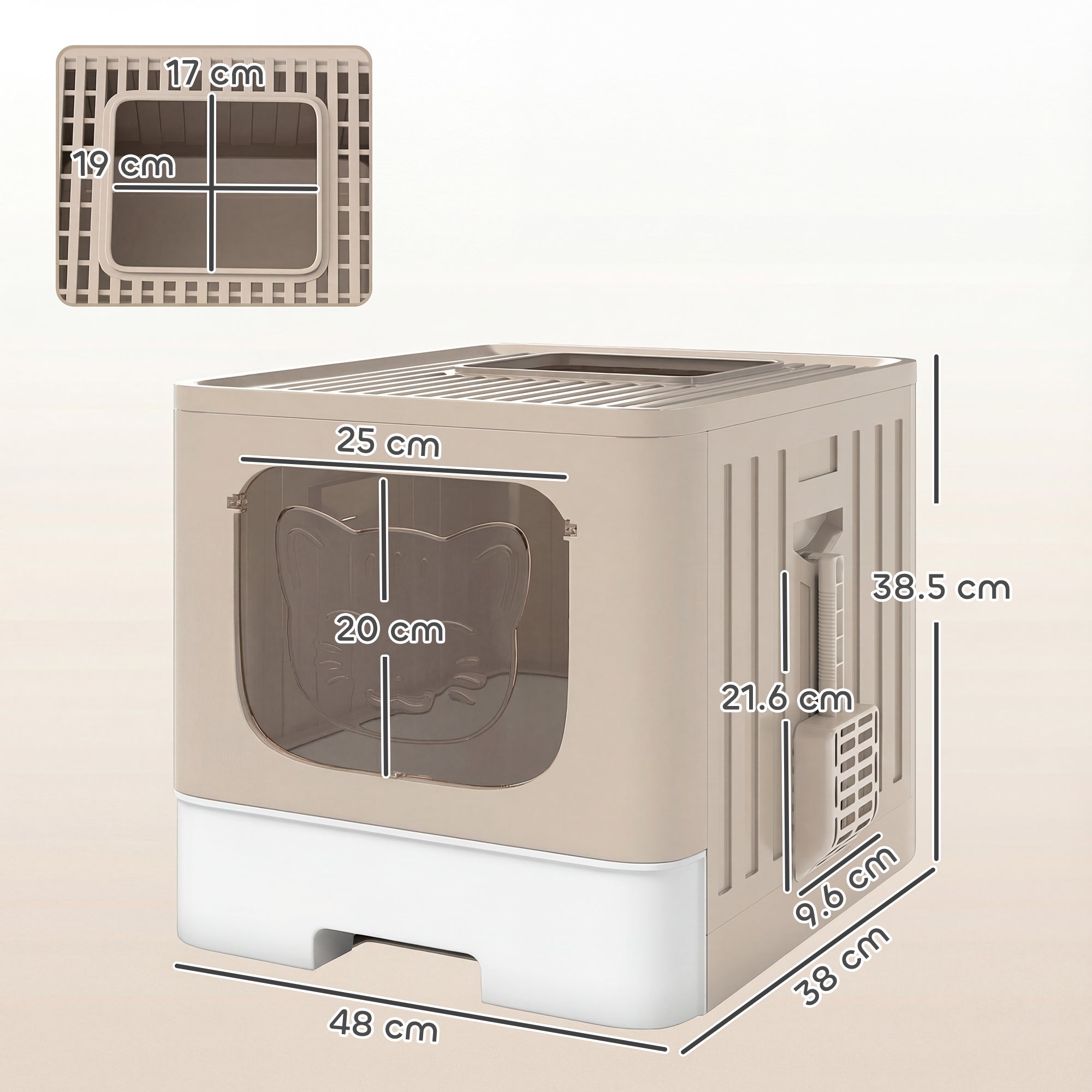 Cat Litter Box with Lid, Slide-Out Drawer, Scoop, Easy Clean, Odour Control, Anti-Splashing, Khaki