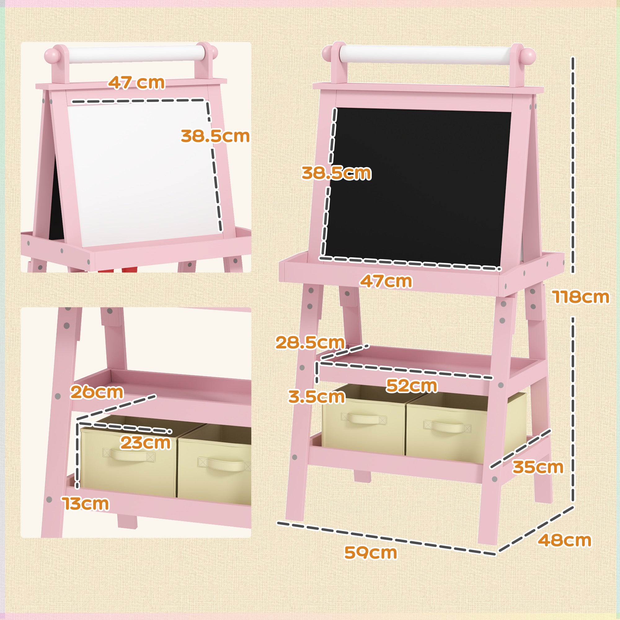 3 Piece Kids Easel Set Double-Sided Magnetic Whiteboard and Chalkboard Pink