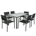 Garden Dining Set with Acacia Wood Table Top, Outdoor Table and Stackable Chairs Set for 6 with Texteline Seat, Grey