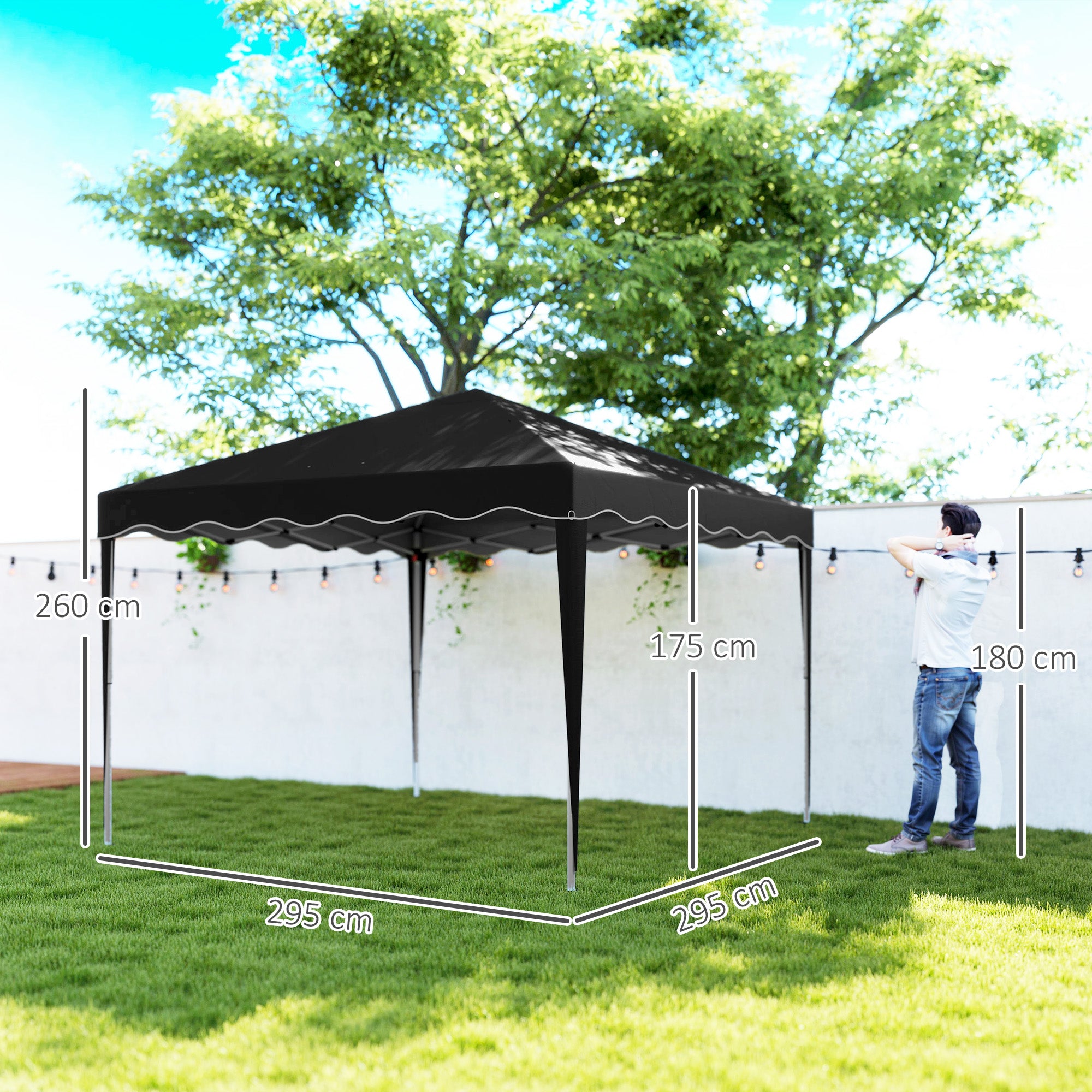 Set of 3 Adjustable Height Pop-Up Gazebos with Carry Bags - Black