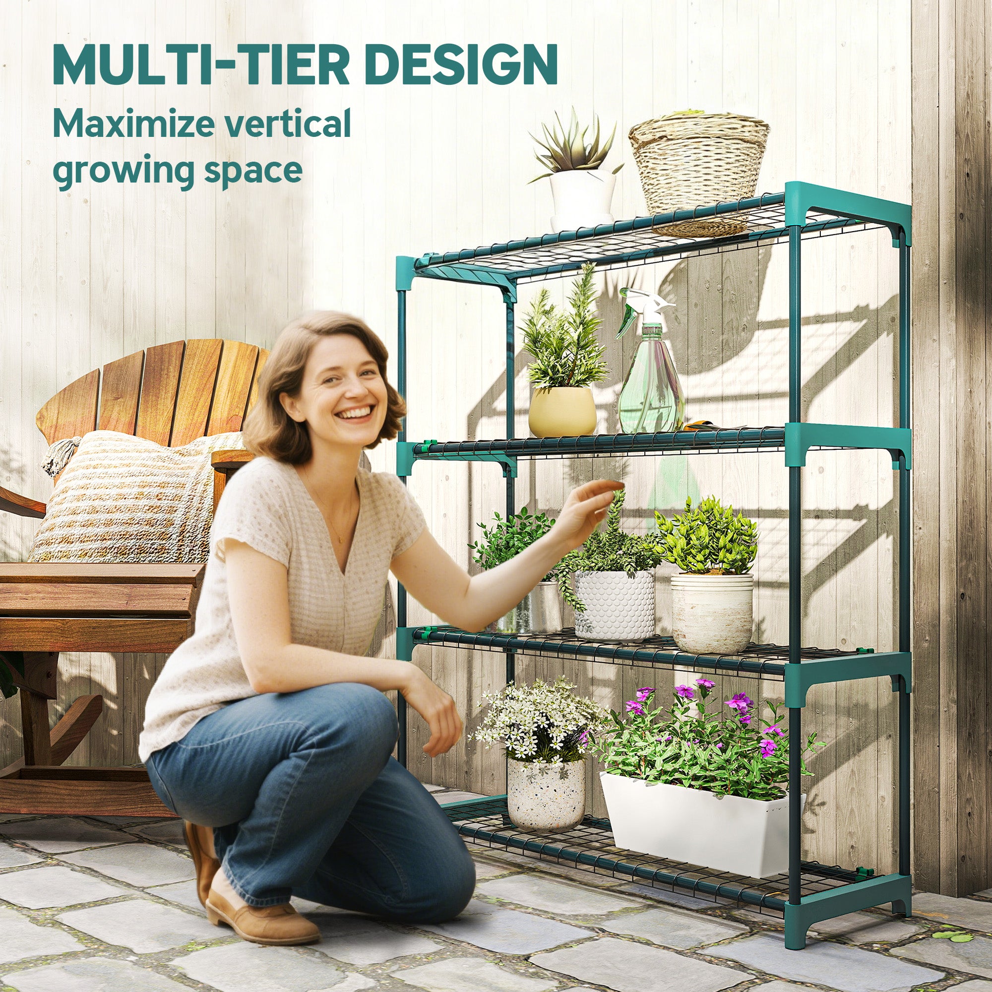 4-Tier Plant Stand Indoor Outdoor, Set of 2 Metal Plant Shelf with Rack Buckles for Easy Assembly, Flower Display Rack