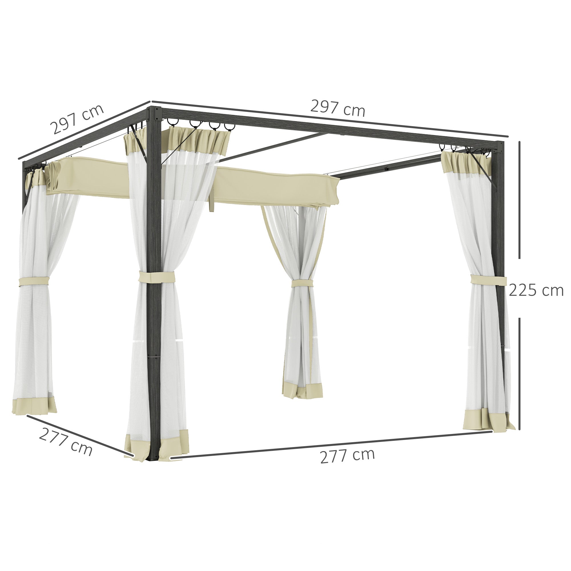 3 Metre Aluminium Frame Pergola Set with Retractable Roof - Khaki