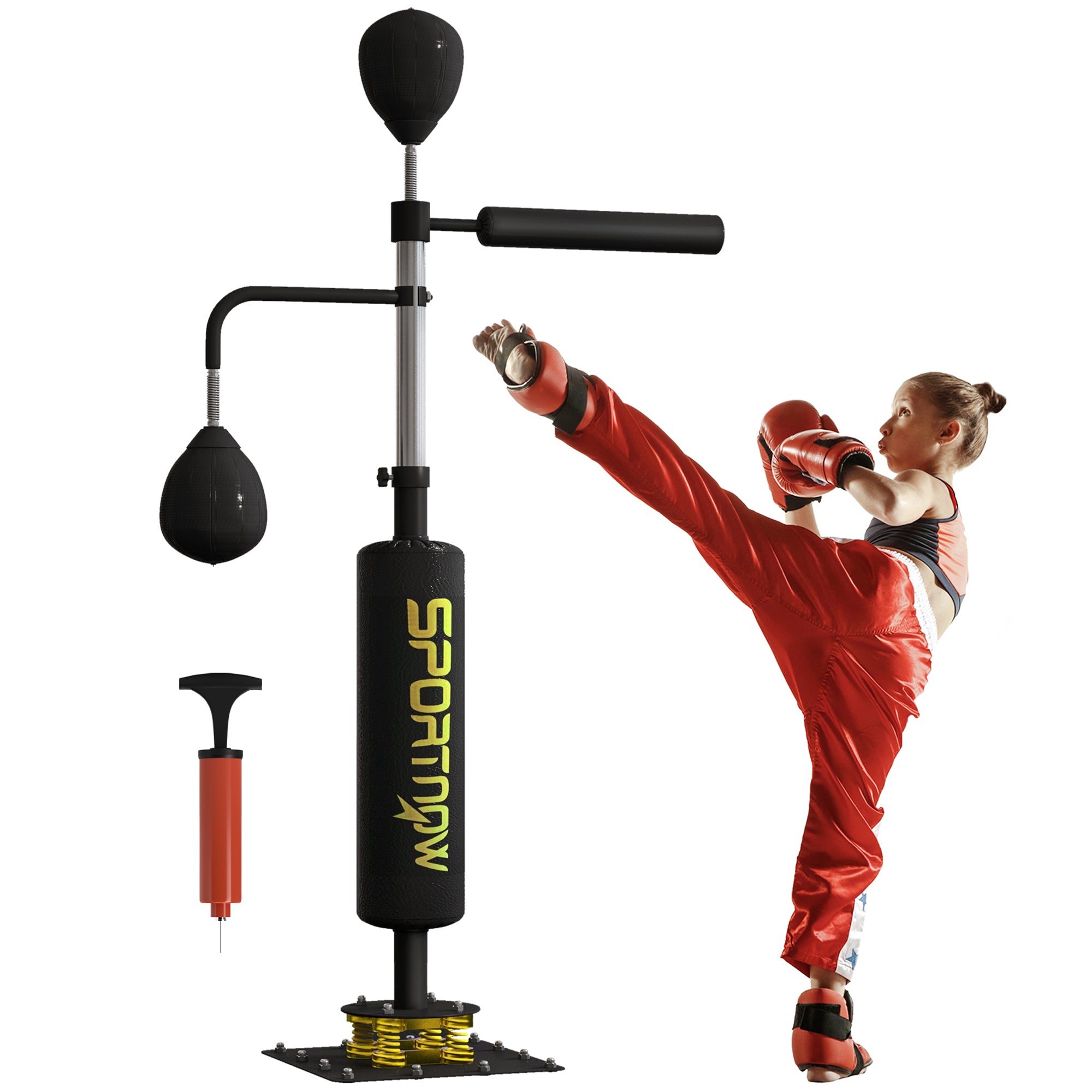 Boxing Bag, Freestanding Punching Bag, with Reflex Bar, Speed Balls, Black