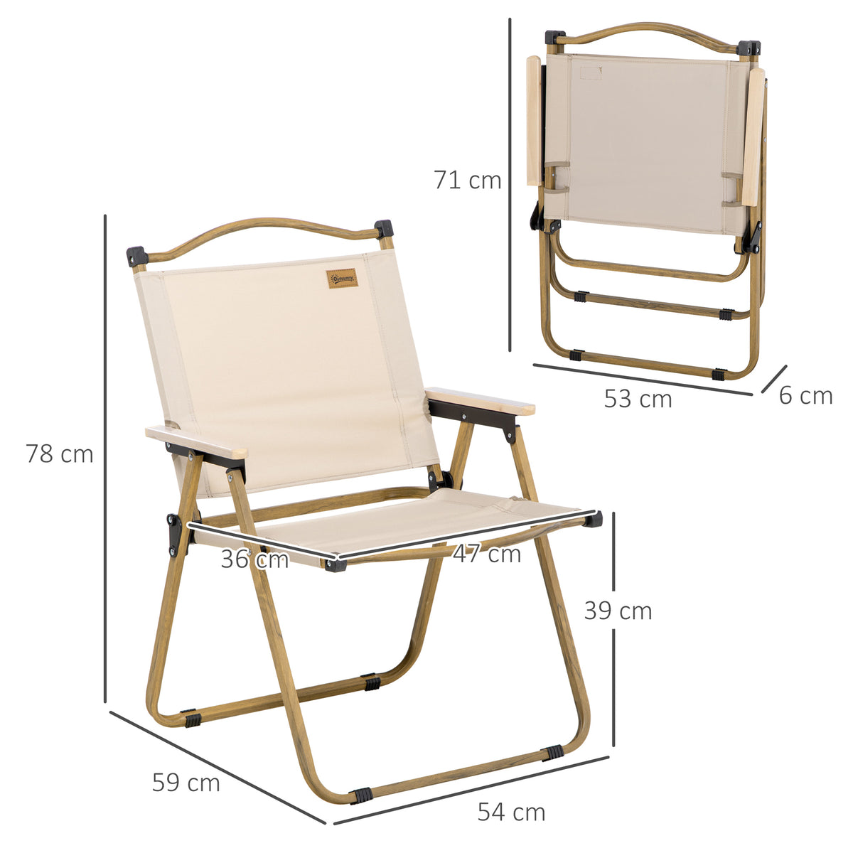 Lightweight Folding Camping Chair for Adults - Khaki