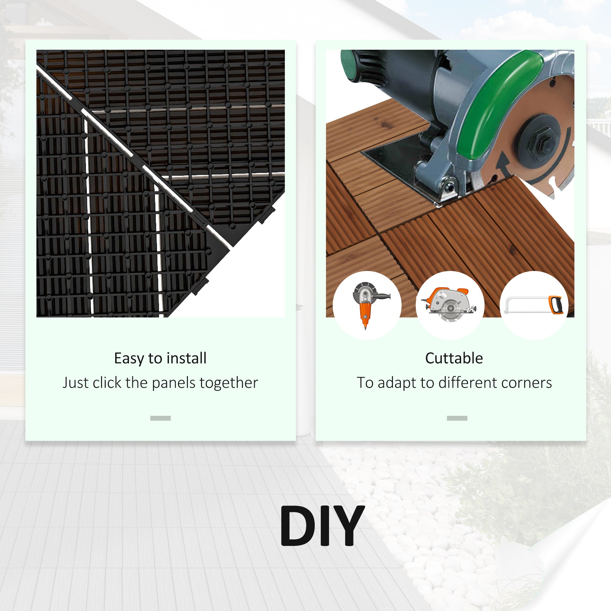 27 Pcs Wooden Interlocking Decking Tiles, 30 x 30 cm Anti-slip Outdoor Flooring Tiles, 0.81Ž¡ per Pack, All Weather Use for Patio, Balcony, Terrace, Hot Tub, Brown