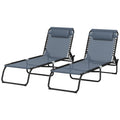 Set of 2 Folding Sun Loungers with 4-Position Adjustable Backs - Grey