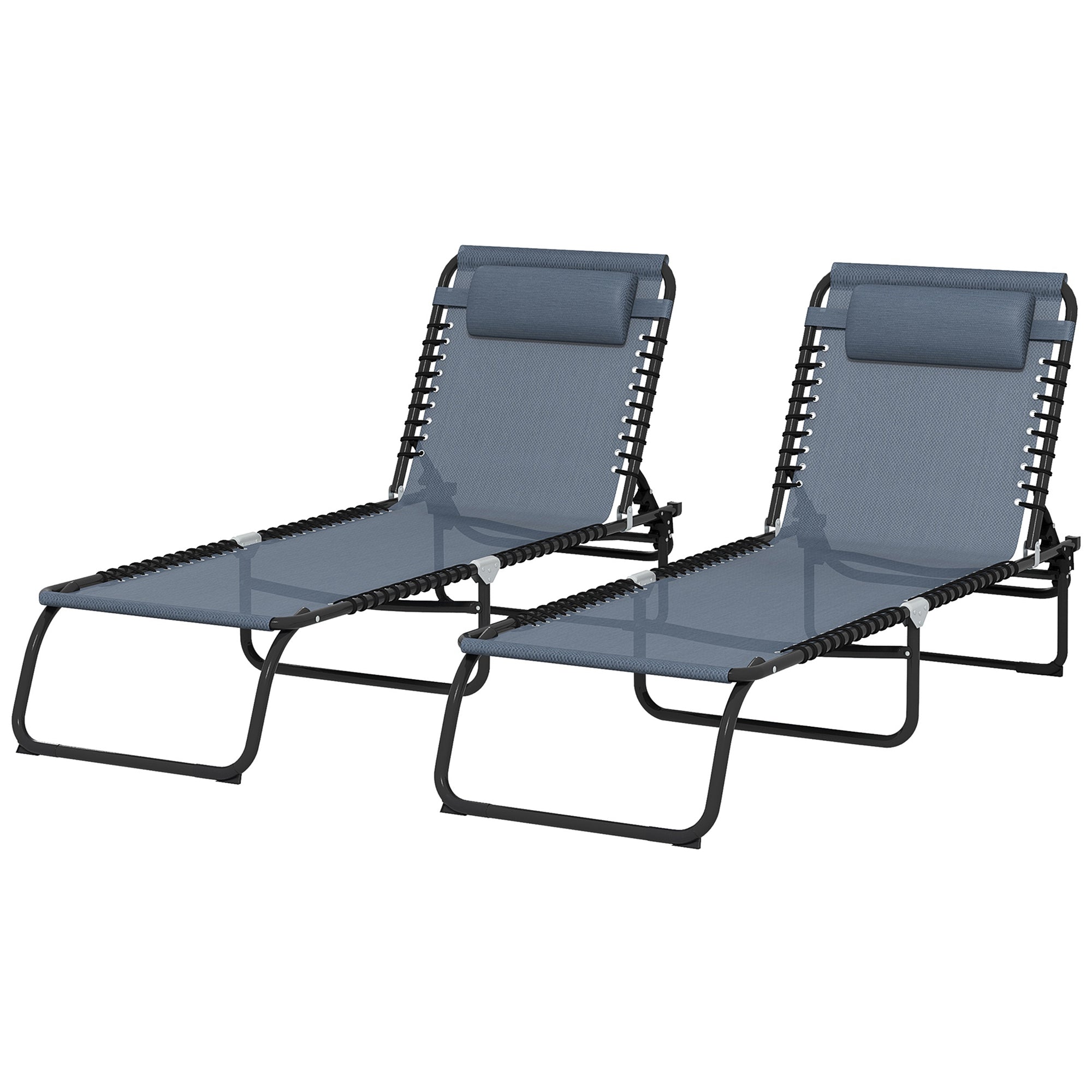 Set of Two Folding Sun Loungers, with Four-Position Backs - Grey