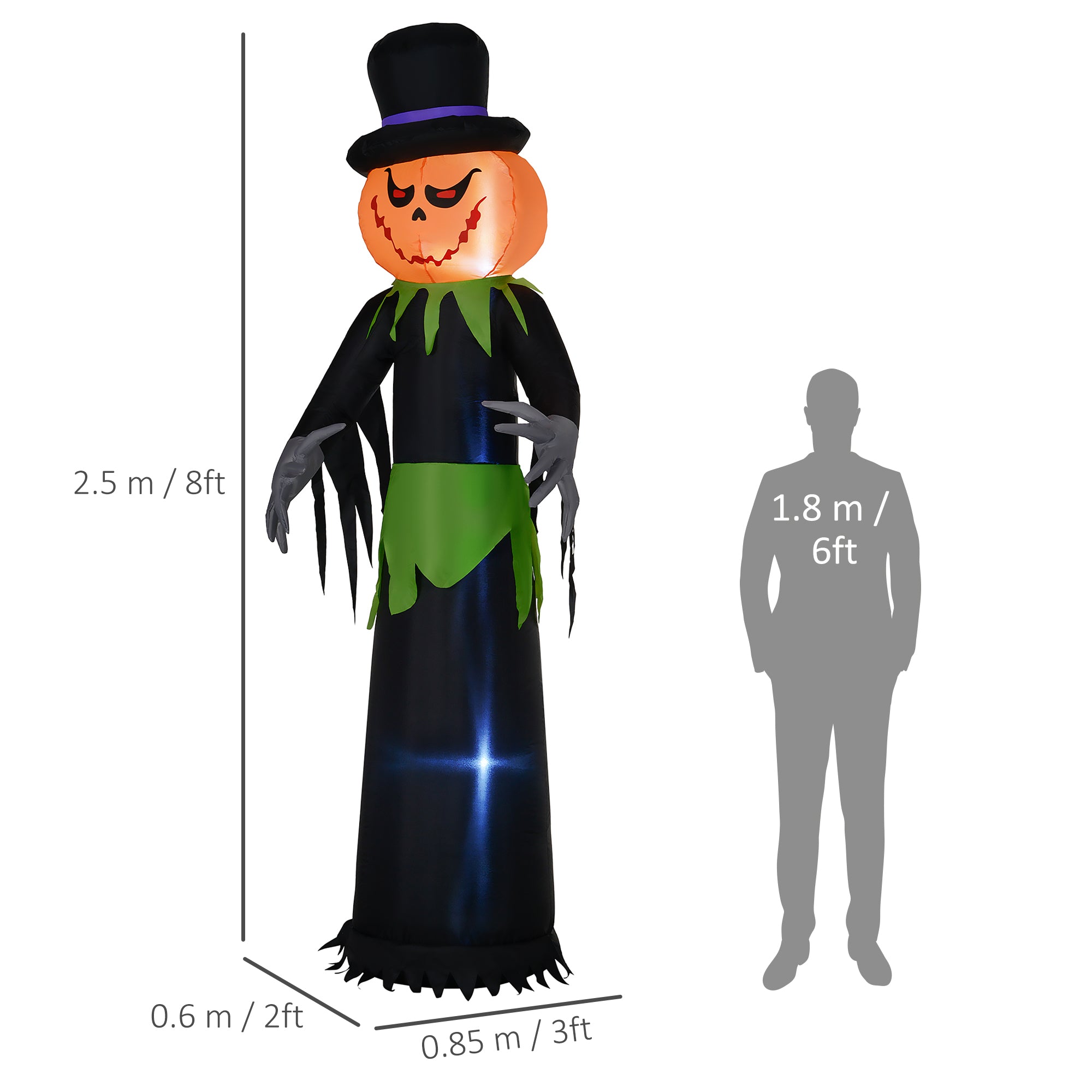 8ft Light-Up Pumpkin Man Halloween Decoration