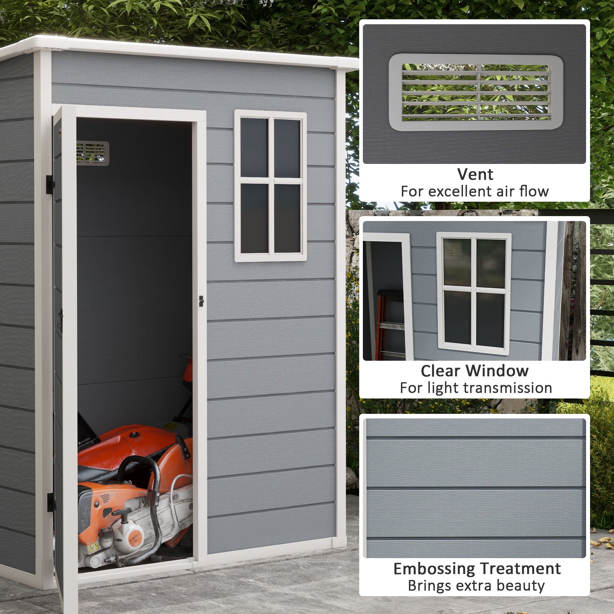 5 Foot Outdoor Storage Shed with Lockable Door and Window Grey