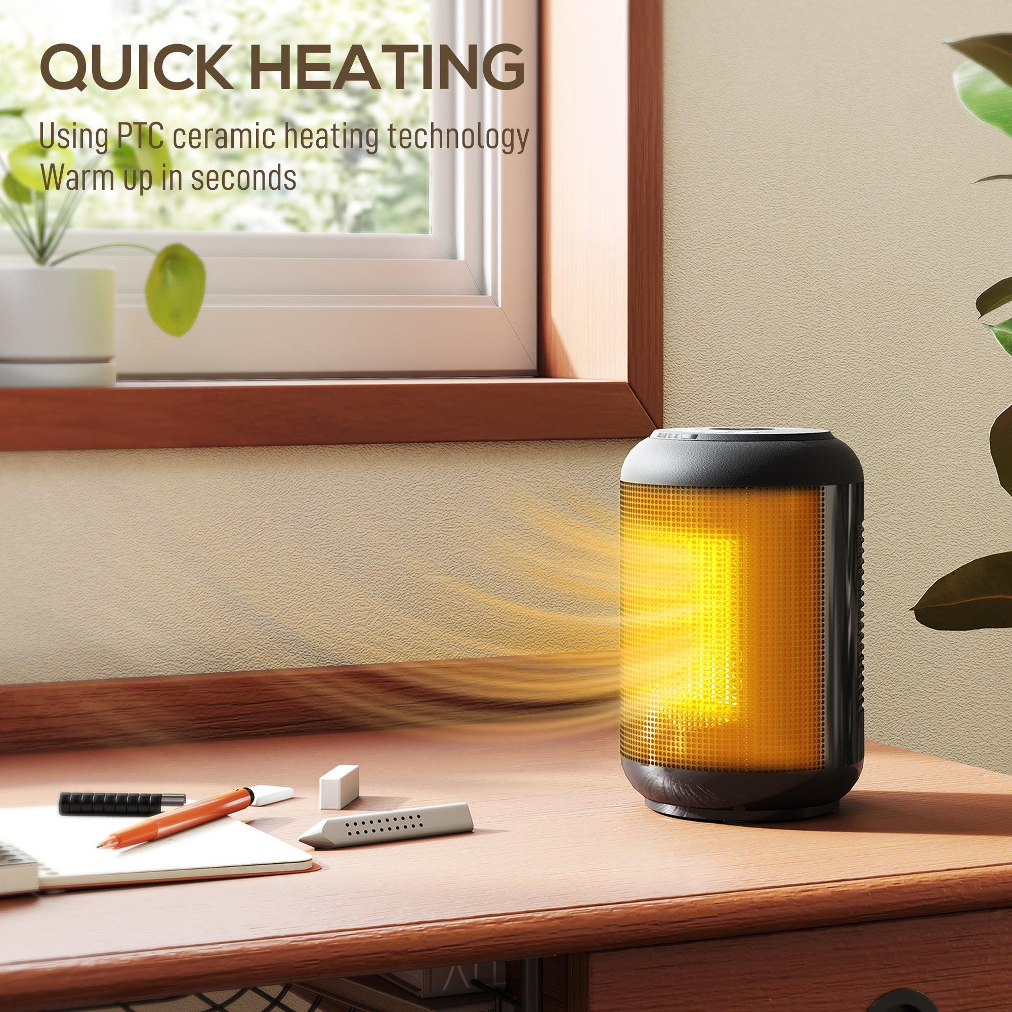 1500W Ceramic Electric Heater with Fan, Timer, Oscillation - Black