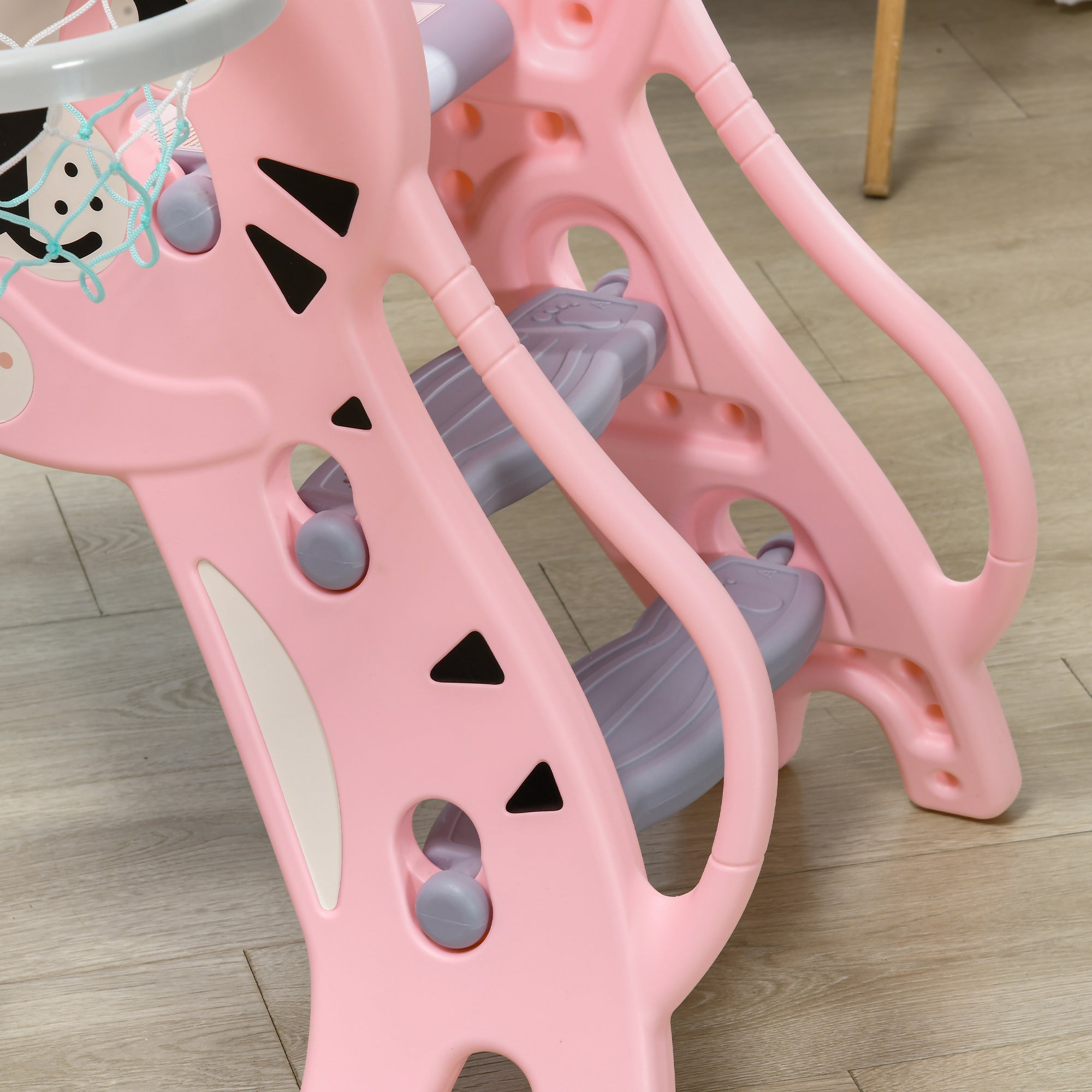 2 in 1 Baby Slide for Indoor Use with Basketball Hoop, Basketball, for Ages 18-36 Months - Pink