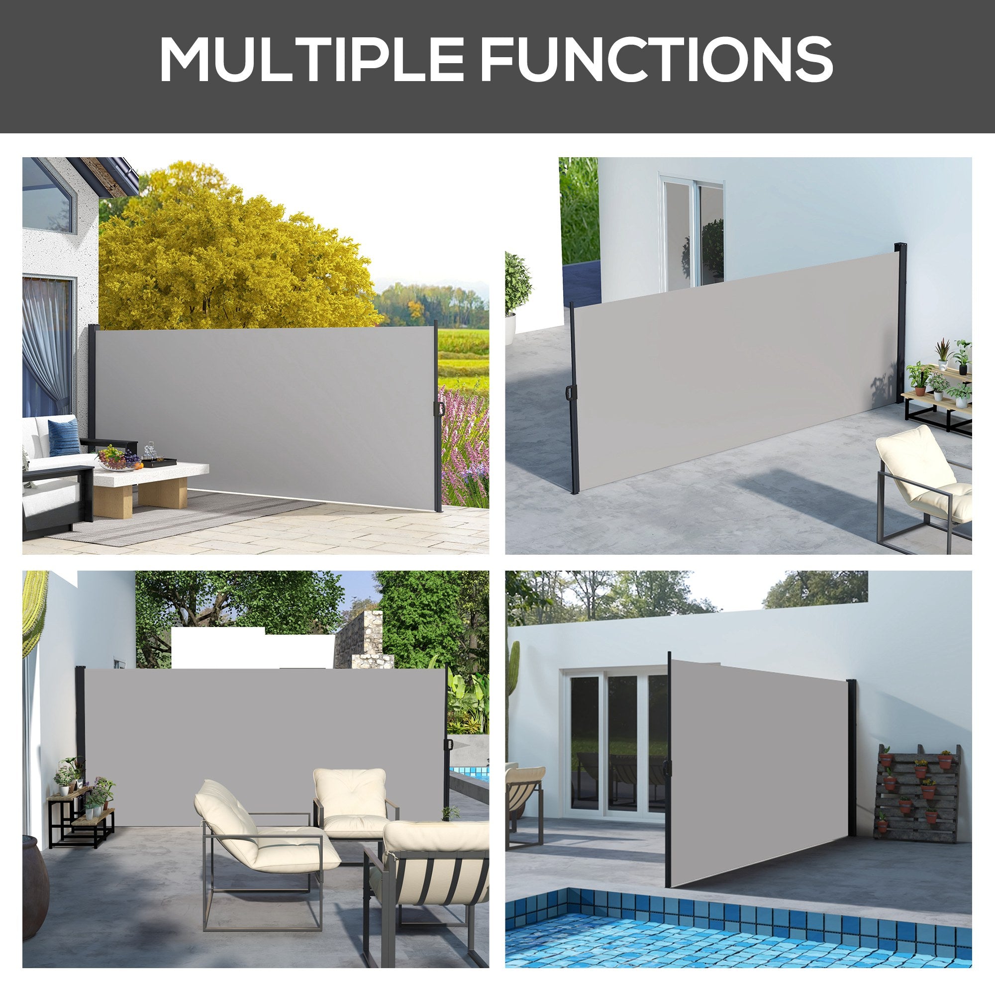 Retractable Side Awning, Outdoor Privacy Screen for Garden, Hot Tub, Balcony, Terrace, Pool, 400 x 180cm, Light Grey