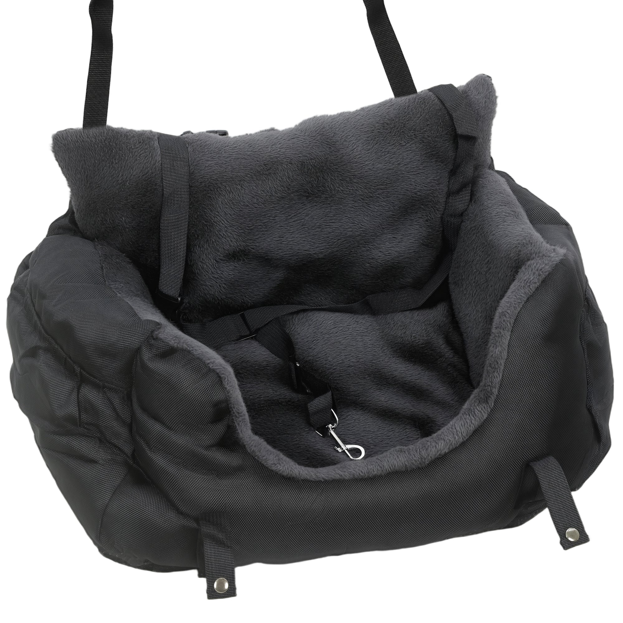 Dog Car Seat for Small Dogs with Fixed Buckle, Safety Leash, Washable Cover, 58 x 45 x 28 cm, Black