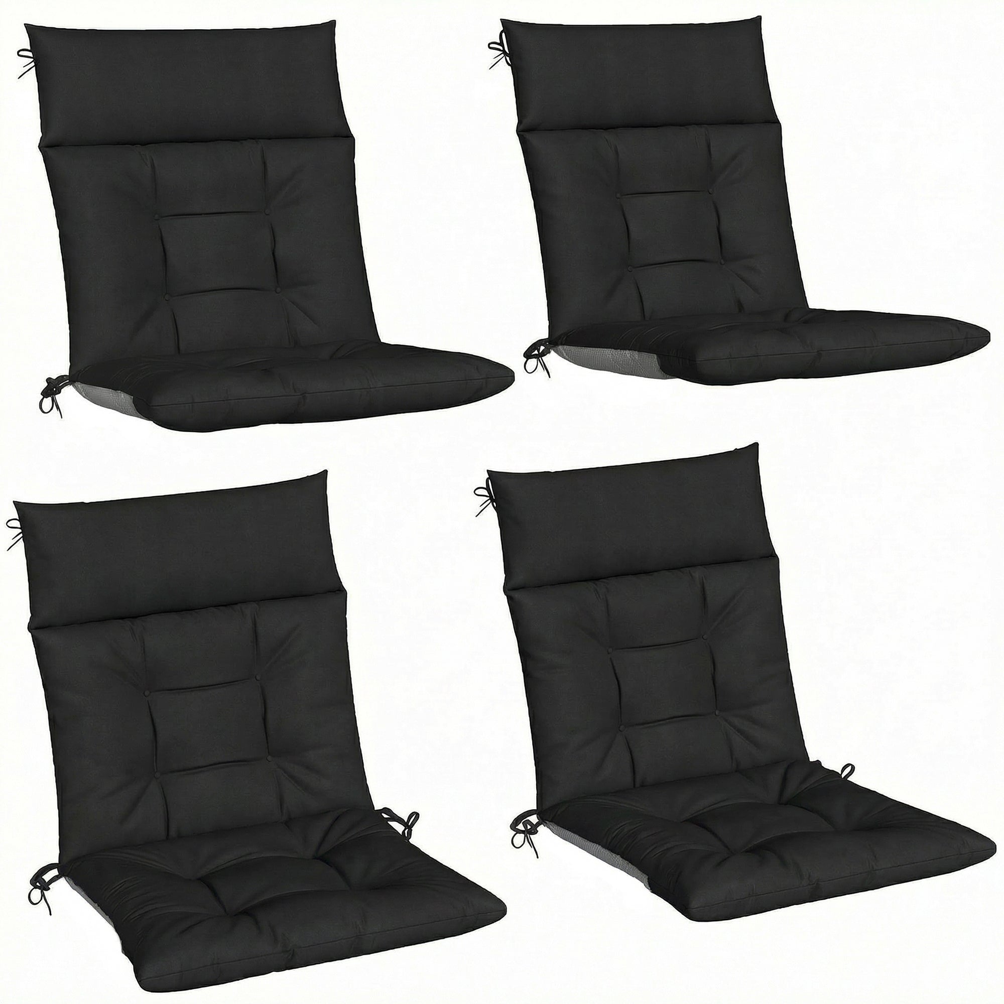 Patio Chair Cushions Set of 4, Waterproof Non-Slip Lounge Chair Cushions, 112x53cm, Black