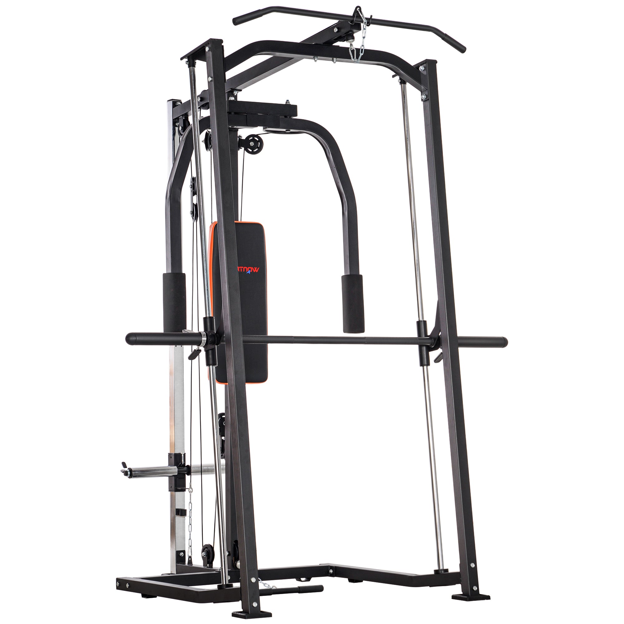 3 In 1 Smith Machine with Dual Cable Pulley System, Chest Press Station, 17-Level Squat Rack and Barbell Bar