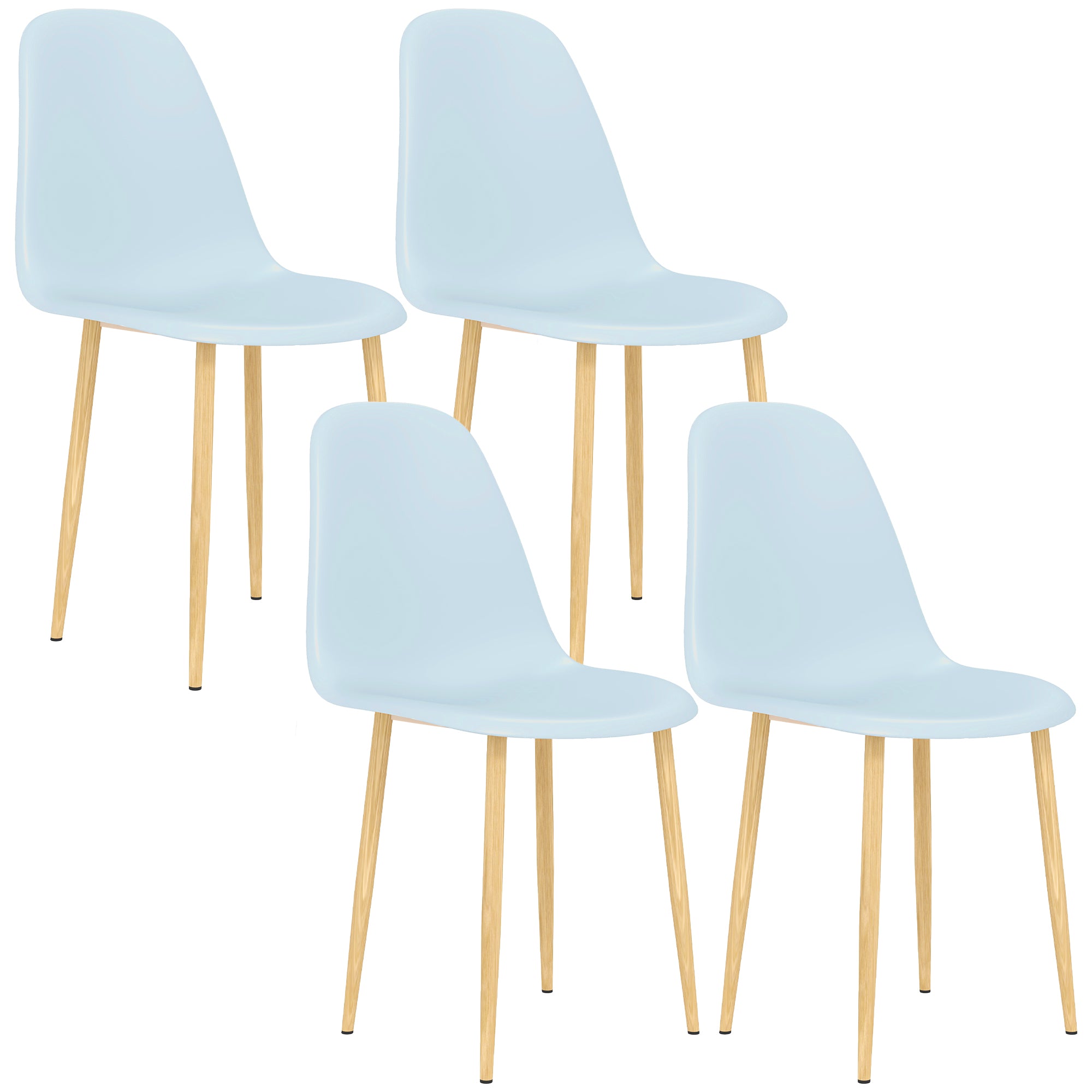 Modern Dining Chairs Set of 4, Kitchen Chairs with Backrest and Steel Legs for Dining Room, Living Room, Light Blue